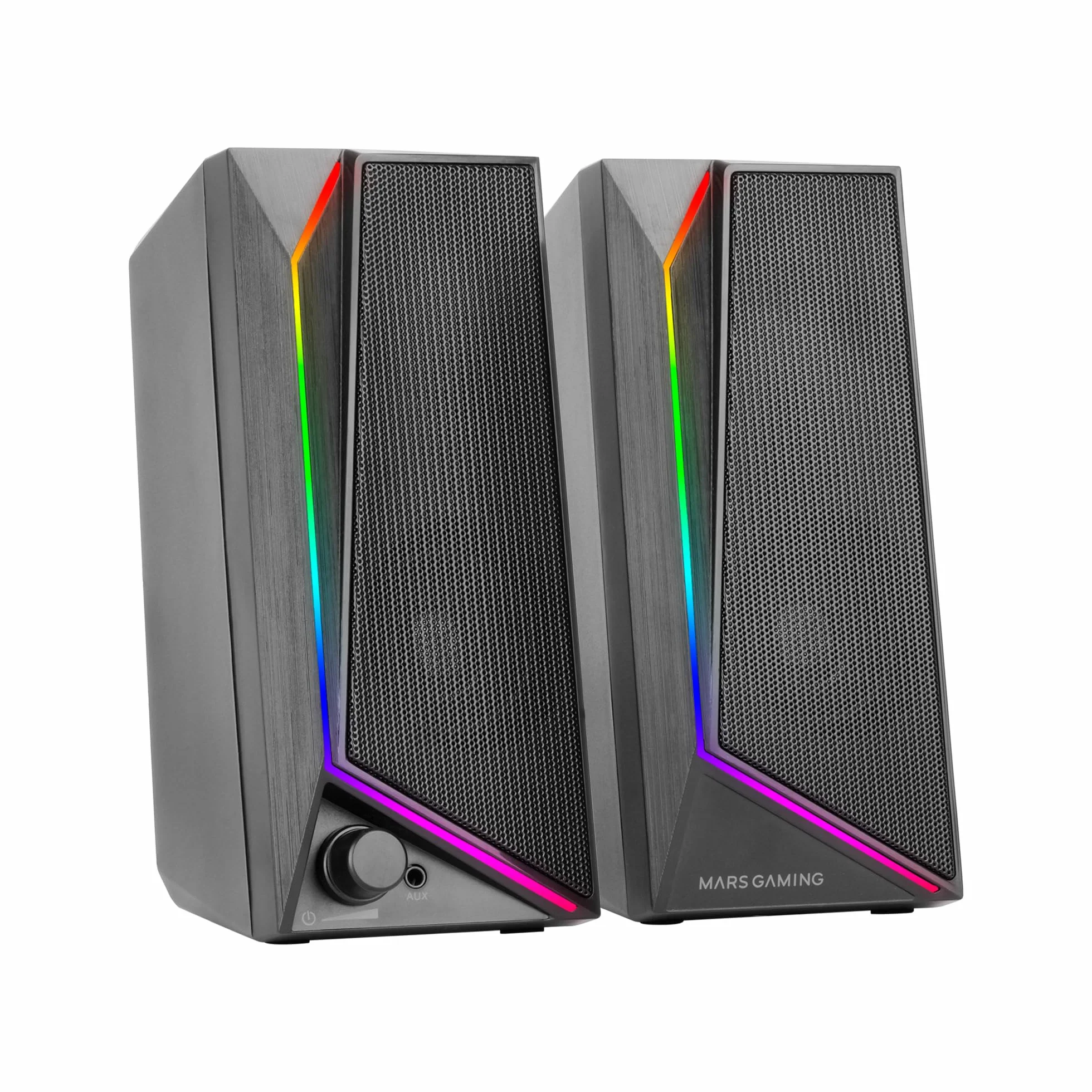 Mars Gaming MS72, Altoparlanti Gaming 15W, Illuminazione RGB Flow, 2 Driver Attivi, Chipset DSP, Connessione Plug&Play USB e Jack 3.5mm, Rotella Controllo Volume e Porta Audio per Cuffie, Nero
