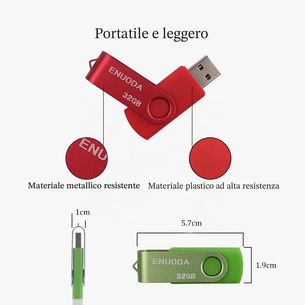 ENUODA Chiavetta USB 32GB 5 Pezzi Pennetta Girevole Pen Drive USB 2.0 Unità Memoria Flash per Archiviazione Dati con Luce LED (5 Multicolorato: Nero Blu Verde Viola Rosso)