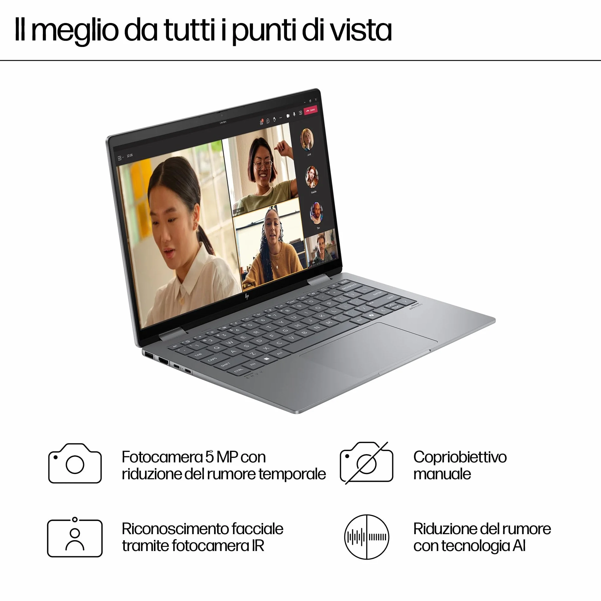 HP Envy X360 14-fc0002sl, Intel Core Ultra 7-155H, Intel Evo Edition, AI, RAM 32GB, SSD 1TB, Display Touch 14” OLED 3K 400 Nits VRR 120Hz, Poly Studio Cam TNR, Windows 11, Blu