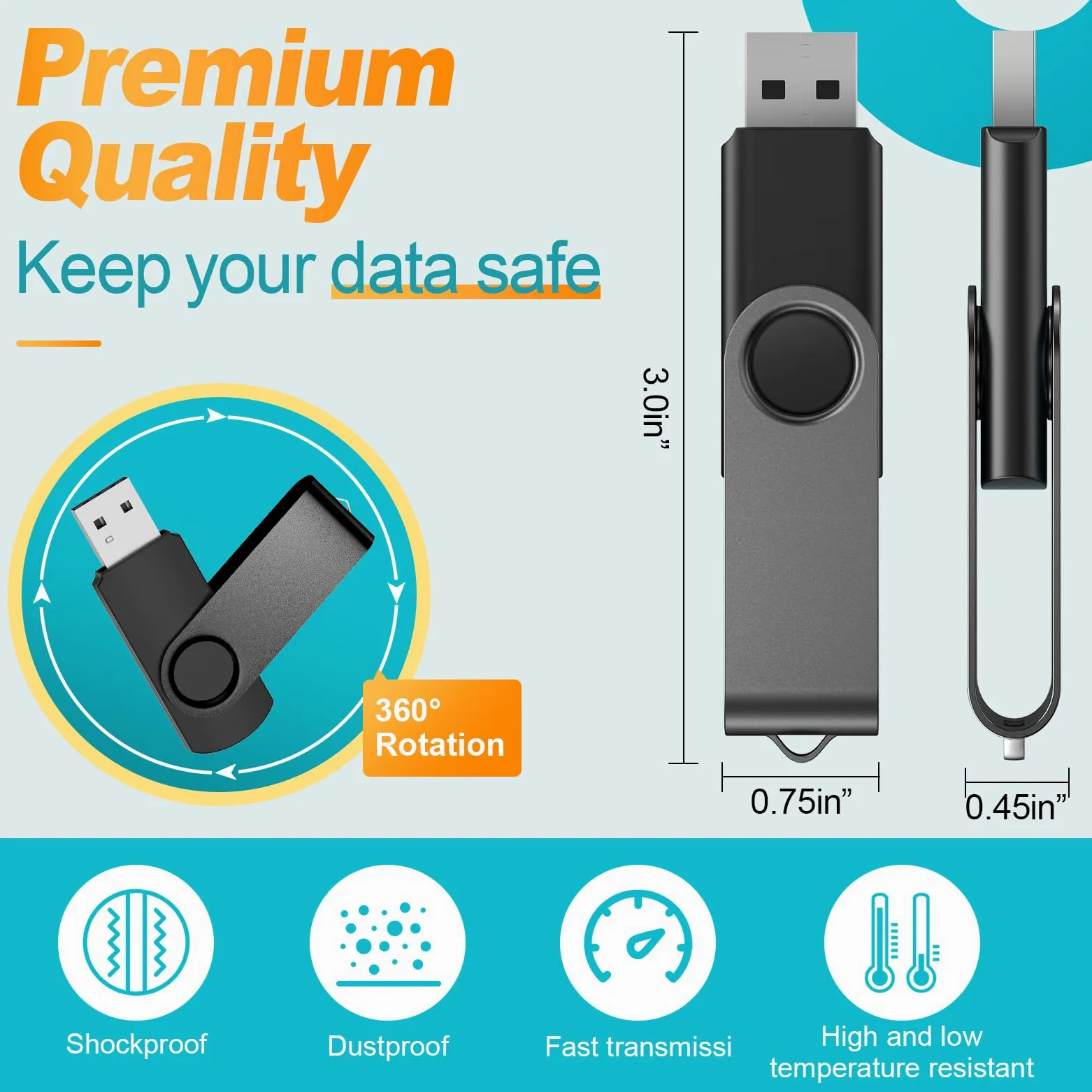 Kepmem Chiavette USB 10 Pezzi 32GB Pendrive Nero Pennetta USB Metallo Girevole Penna USB 2.0 Portatile Memoria Stick Regalo Divertenti Chiave USB Salvare o Regalare Foto Musica