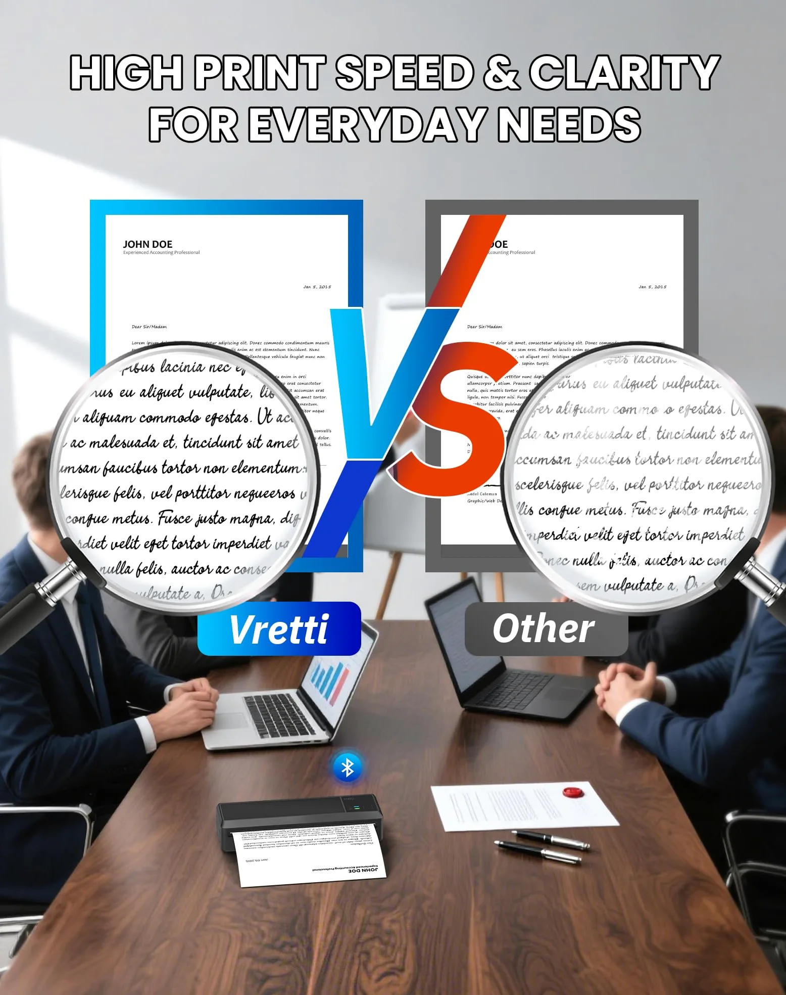 vretti Stampante Portatile A4 Compatibile con Phone/PC/USB, Bluetooth | Wireless Stampante Termica Stampa Contratti/Ricevute/Documenti,Nero