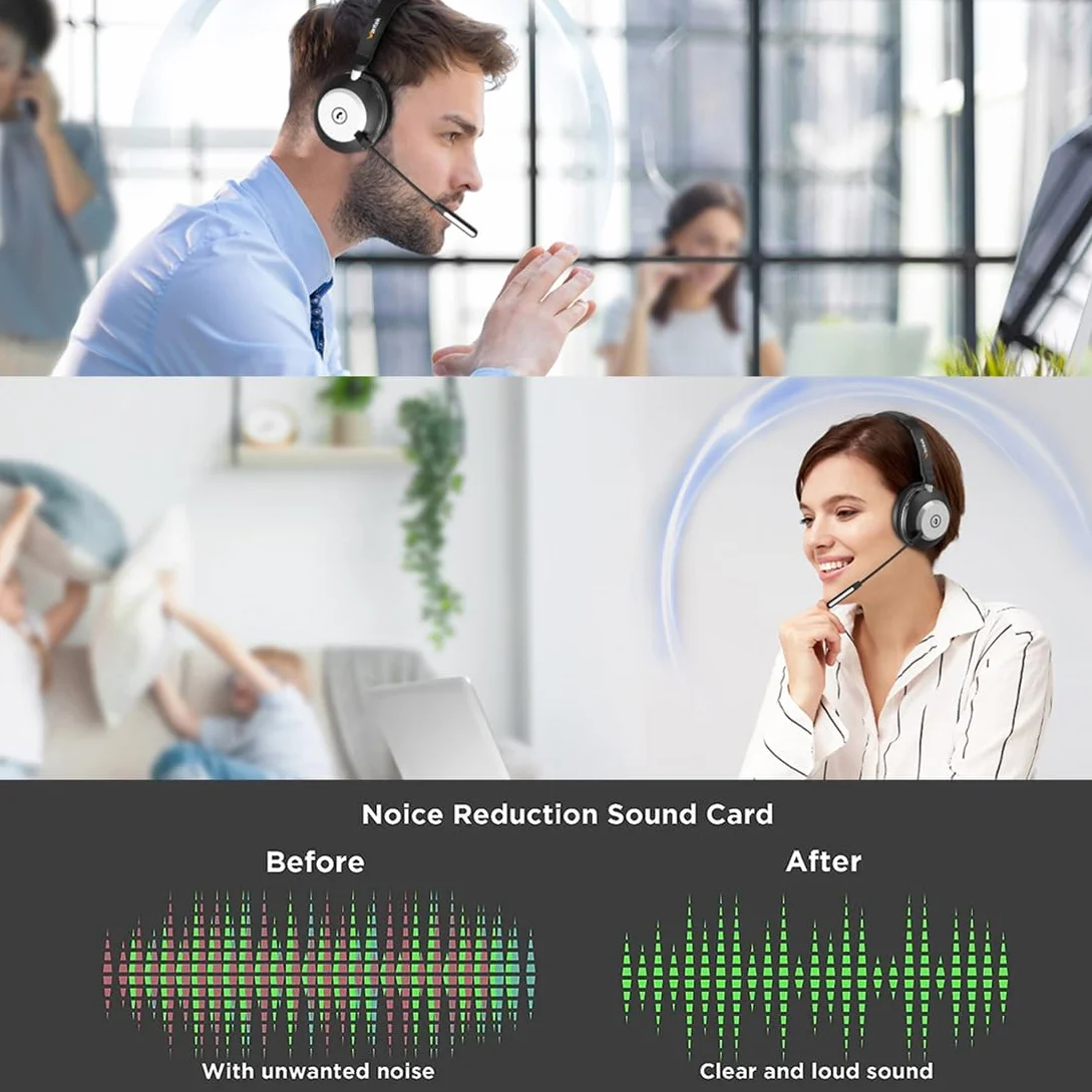 Wantek Cuffie Bluetooth V5.2 con microfono, cancellazione rumore, dongle USB, base ricarica, pulsante muto per PC e telefoni cellulari