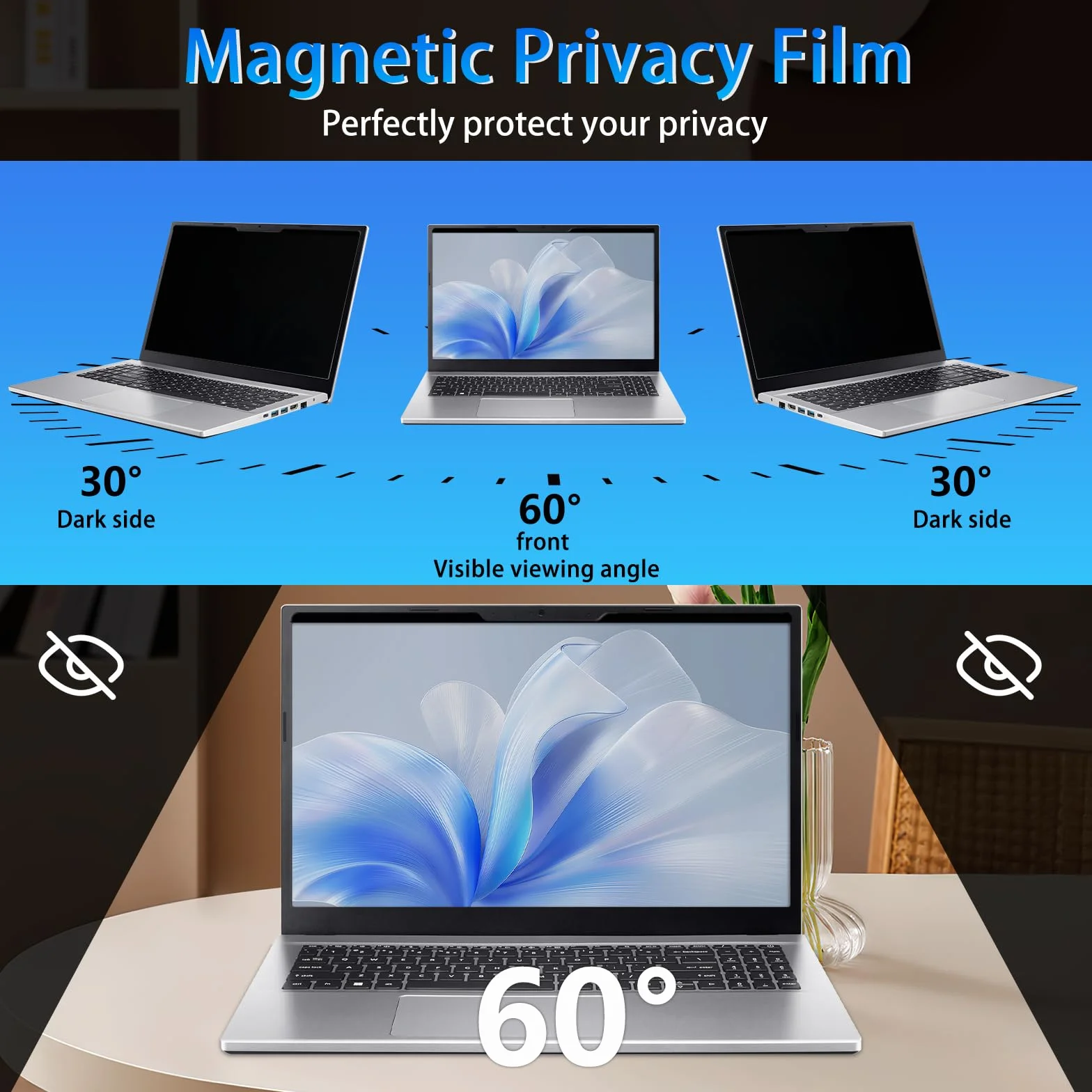 Filtro Magnetico Privacy per 15.6 Pollici 16:9, Pellicola Protettiva Rimovibile Schermo, Anti Luce Blu Antiriflesso, Anti-Spia per HP/dell/Acer/Lenovo/Thinkpad/ASUS/Sony