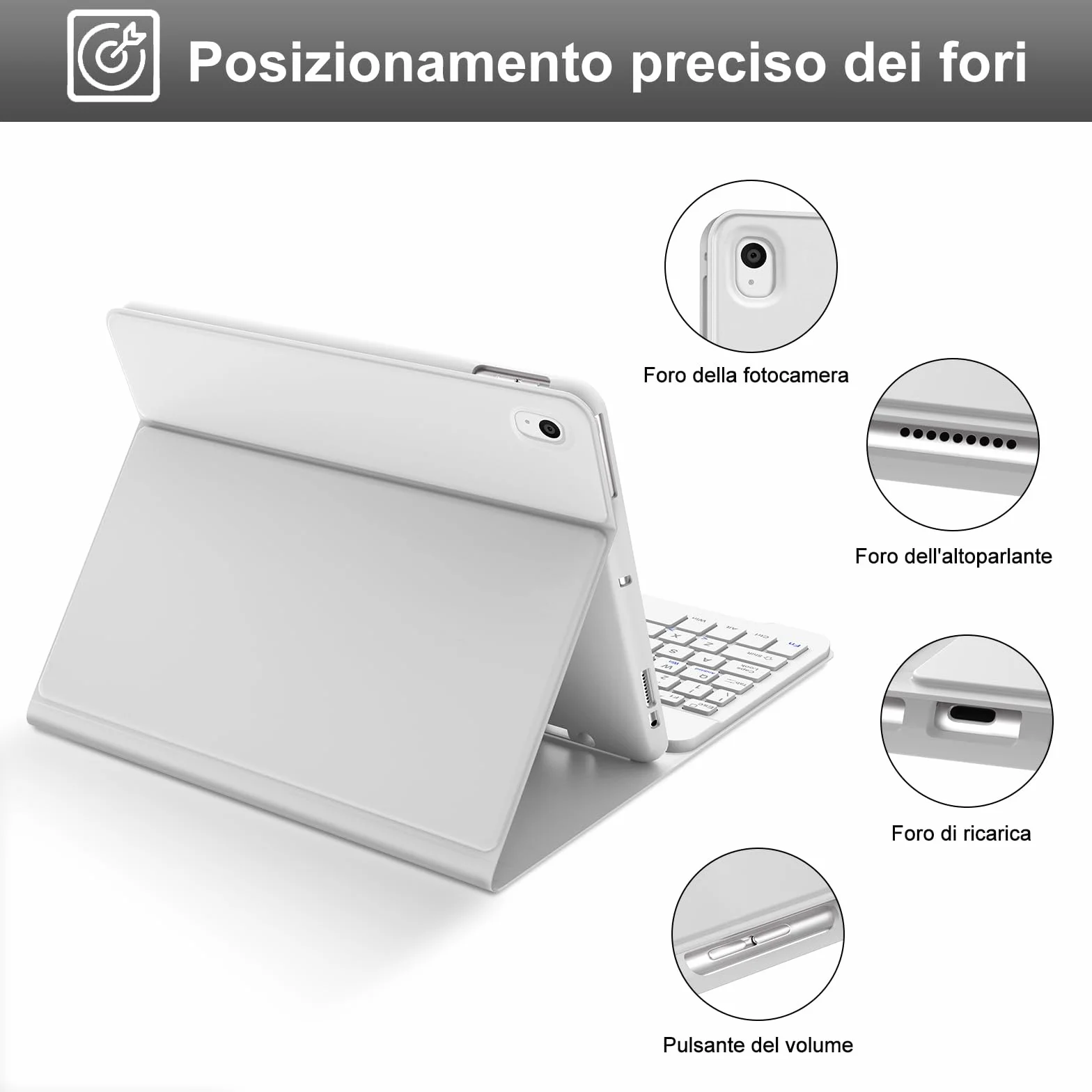 IVEOPPE Custodia Tastiera per iPad 9a Gen 2021/8a Gen 2020/7a Generazione 2019 10.2"/iPad Air 3/Pro 10.5 2017, Cover Tastiera Italiana Rimovibile per ipad, Grigio chiaro