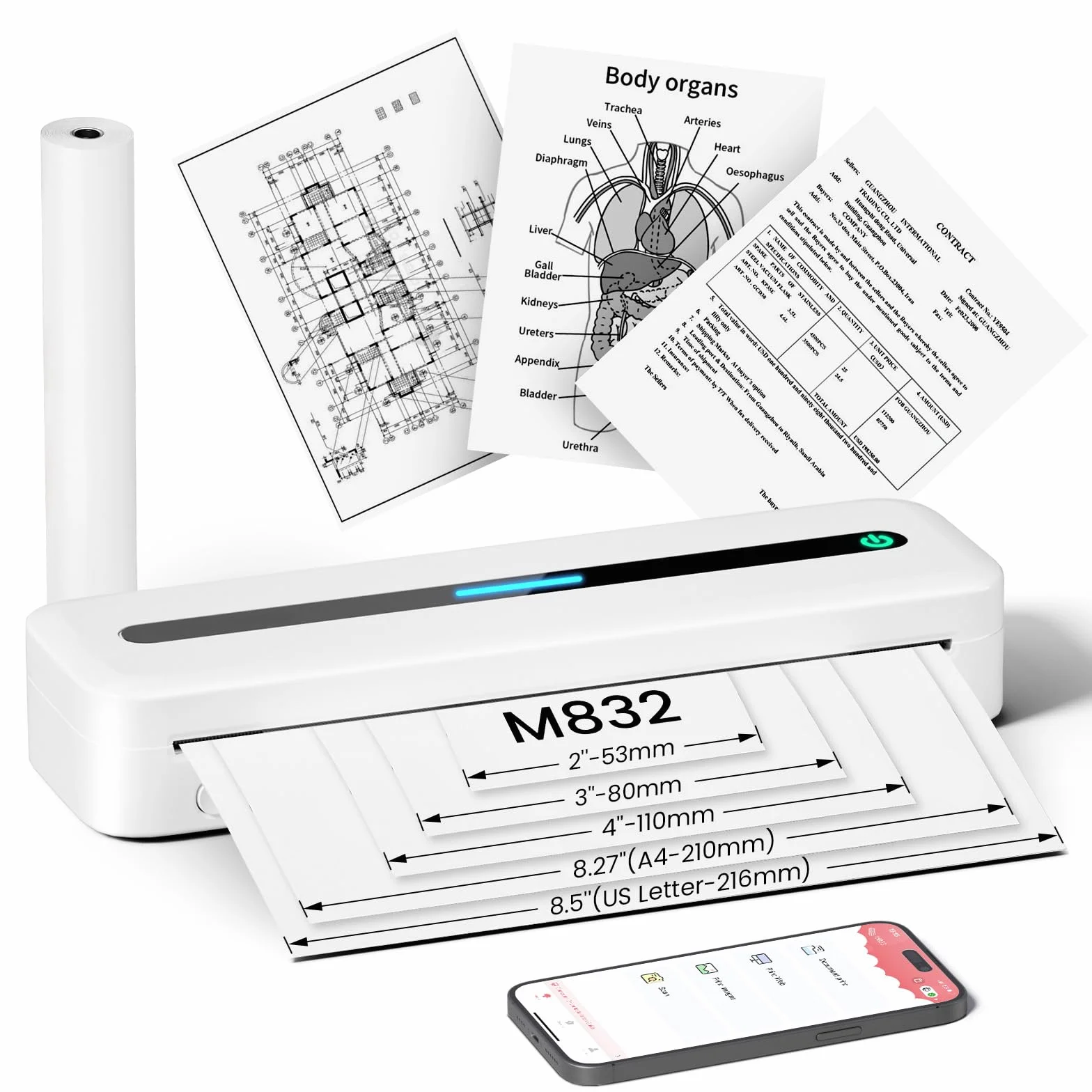 COLORWING M832 Stampante Termica Portatile A4 Bluetooth Senza Inchiostro