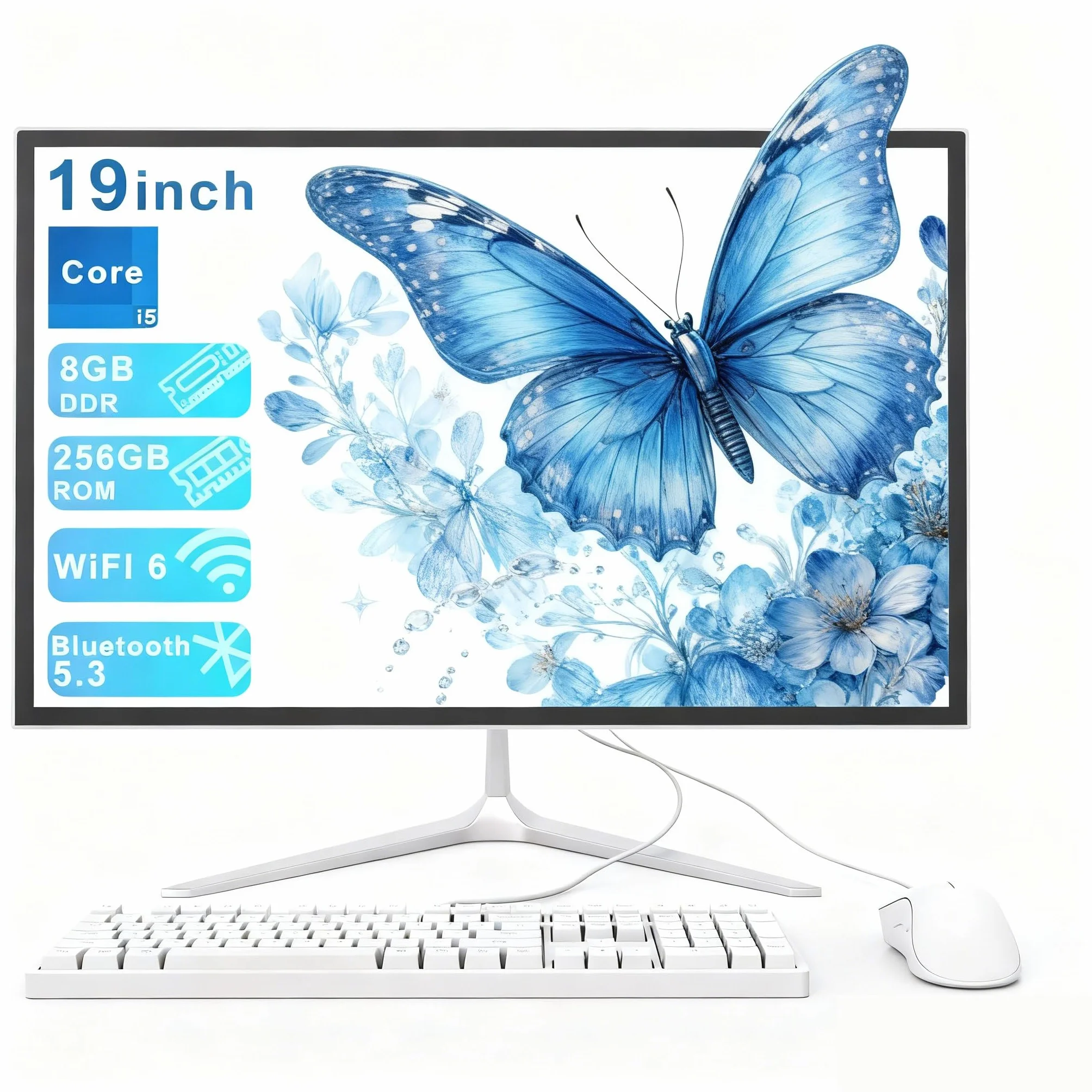 Computer All-in-One 19" Core i5 4 Cores 256 GB SSD WiFi6 Bluetooth 5.3 con Tastiera e Mouse