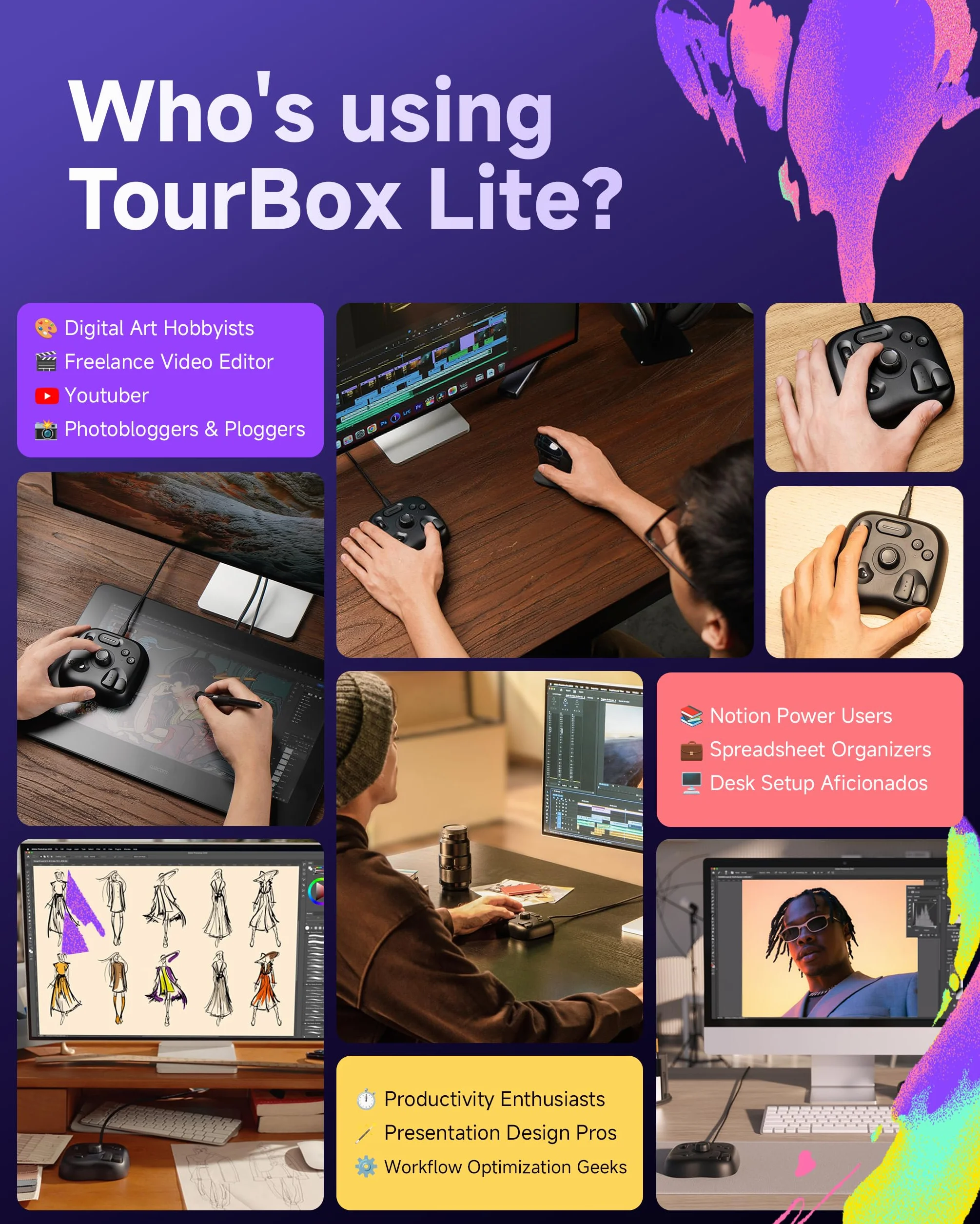 TourBox Lite Bluetooth – Teclado de Edición Compacto y Controlador Macro con Software Personalizable para Artistas Digitales, Fotógrafos y creadores, da color a tu productividad, Oasis (Aqua Green)