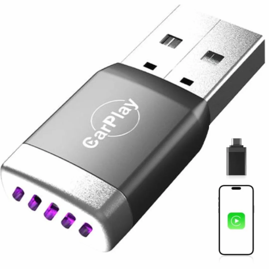 MINI Adattatore CarPlay Wireless per iPhone 2026, Connessione Bluetooth 5.3 Stabile, Wi-Fi 6 Dual Band ad Alta Velocità, USB-A/USB-C, Compatibile iOS 10+
