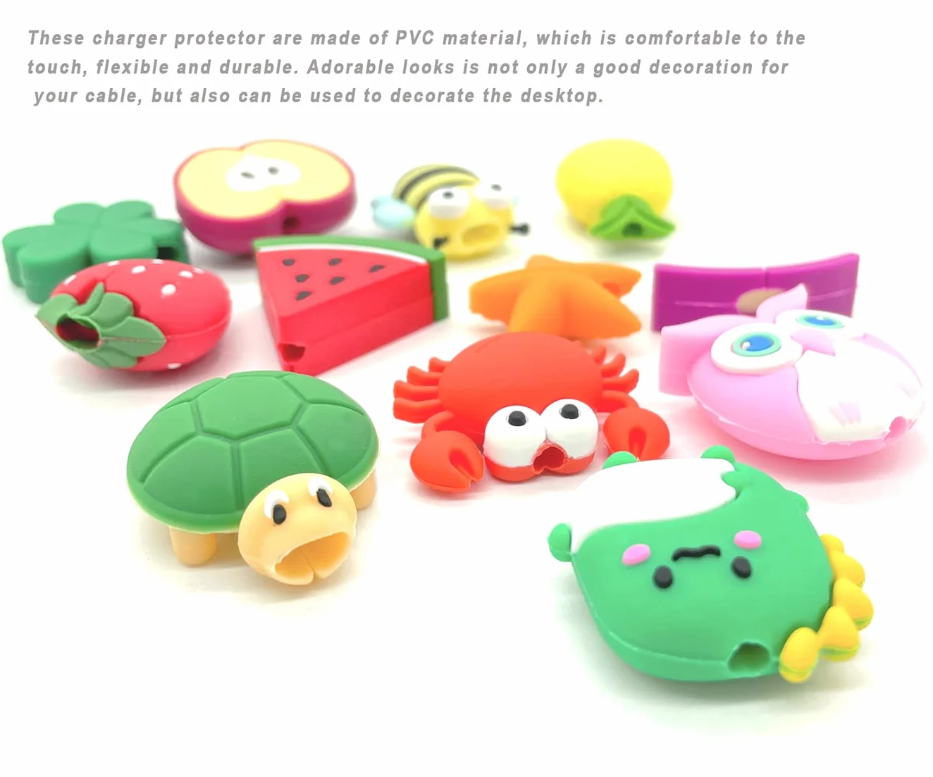 Confezione da 12 protezioni per cavi a forma di frutta, per chomper, masticatori, amici, accessori per cellulare, cavo di ricarica USB