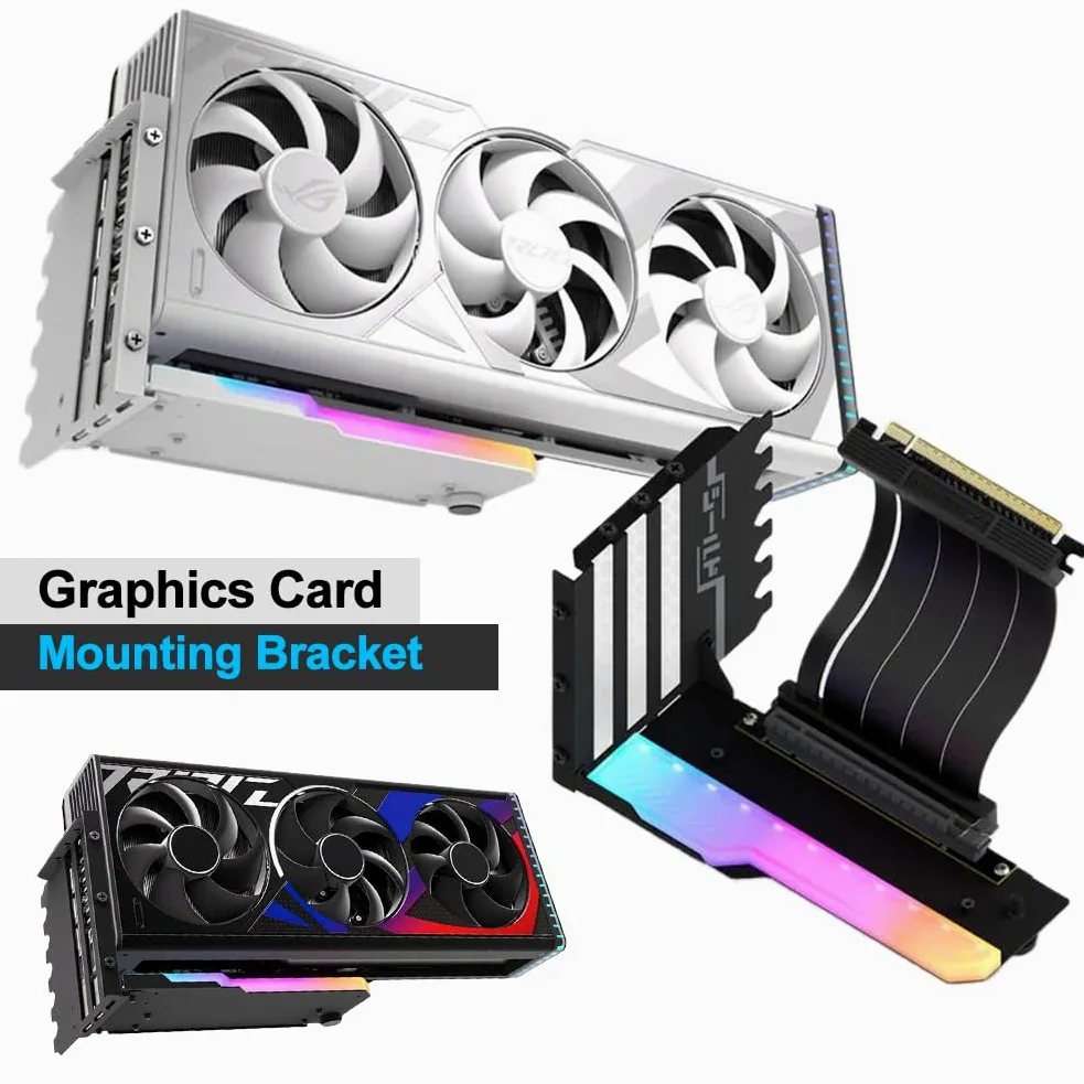Kit di supporto per scheda grafica verticale con cavo Riser PCI-E 4.0 X16 da 15 cm, kit di supporto per scheda video ad angolo retto di 90 gradi, supporto per scheda grafica (nero lucido