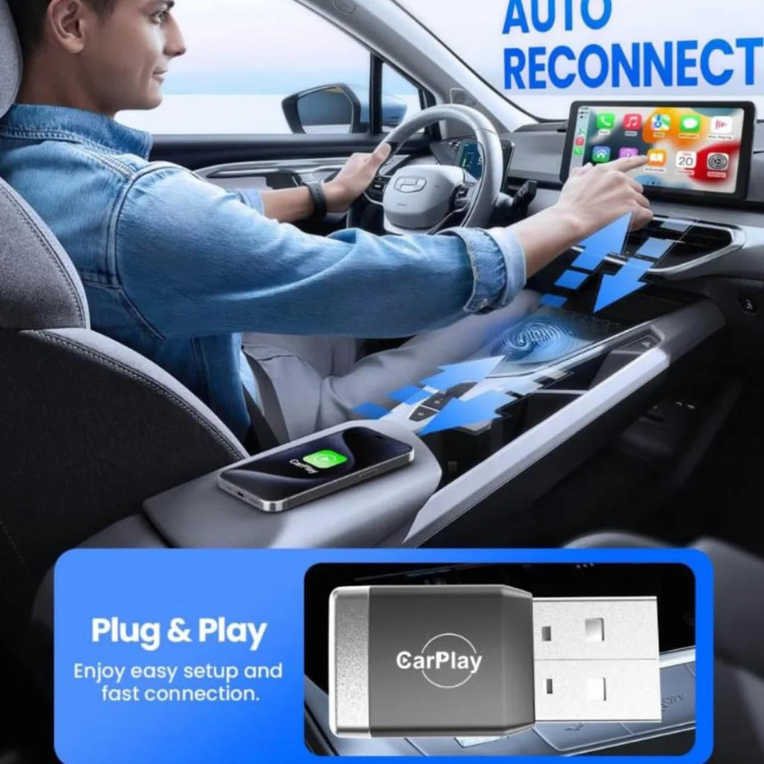 MINI Adattatore CarPlay Wireless per iPhone 2026, Connessione Bluetooth 5.3 Stabile, Wi-Fi 6 Dual Band ad Alta Velocità, USB-A/USB-C, Compatibile iOS 10+