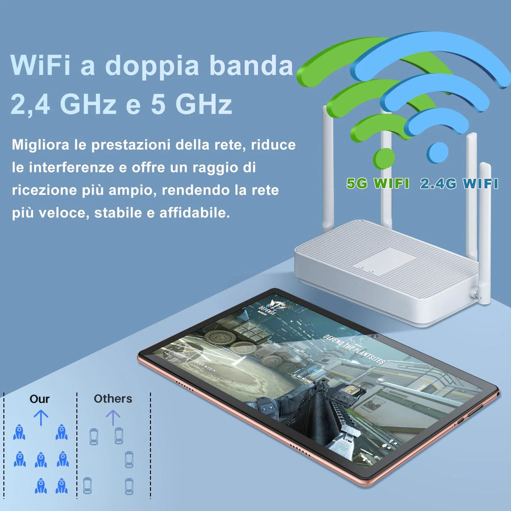 DMOAO Tablet 10 Pollici Android con 5G Wi-Fi, HD Tablet con 8 GB RAM + 64 GB ROM (Espandibile fino a 1 TB), GPS, 8 Cores 2.0 GHz, Bluetooth 5.0, 1280 * 800 IPS, USB-C, 6000 mAh, Oro