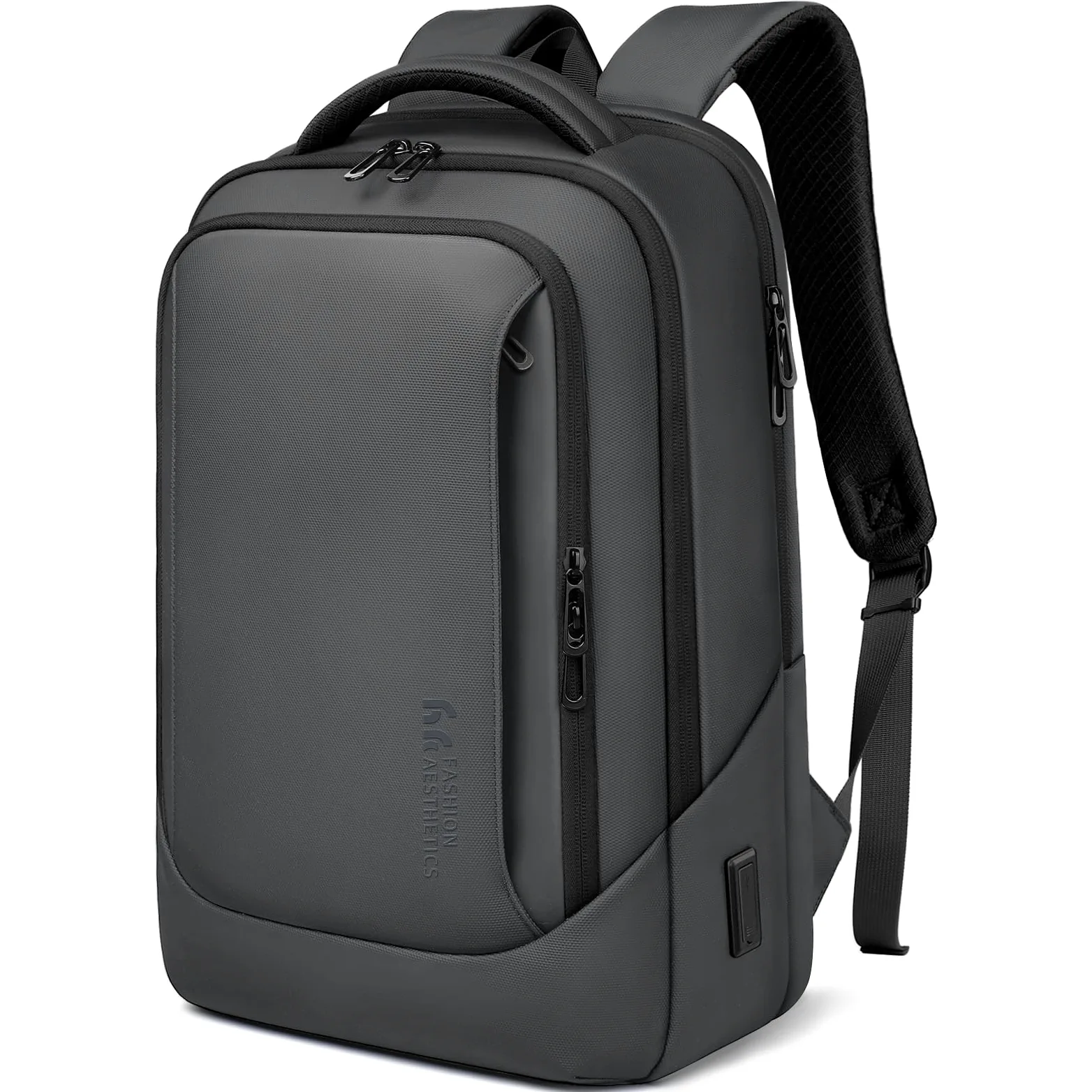 hk Zaino per laptop da uomo con porta di ricarica USB, impermeabile, per computer da 15,6 pollici, resistente, high-tech, zaino casual per lavoro, università, weekender, viaggi, grigio scuro, grigio