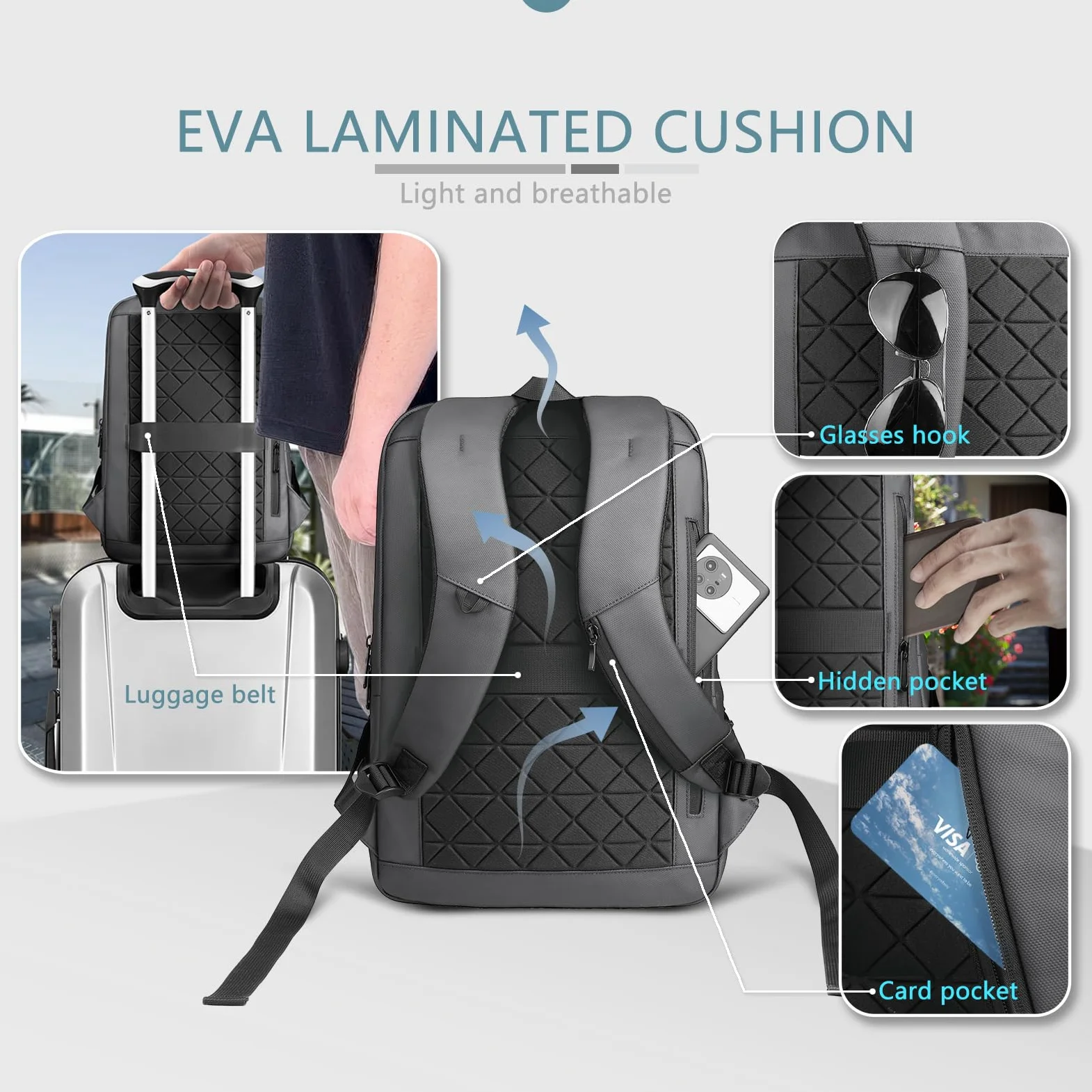 hk Zaino per laptop da uomo con porta di ricarica USB, impermeabile, per computer da 15,6 pollici, resistente, high-tech, zaino casual per lavoro, università, weekender, viaggi, grigio scuro, grigio