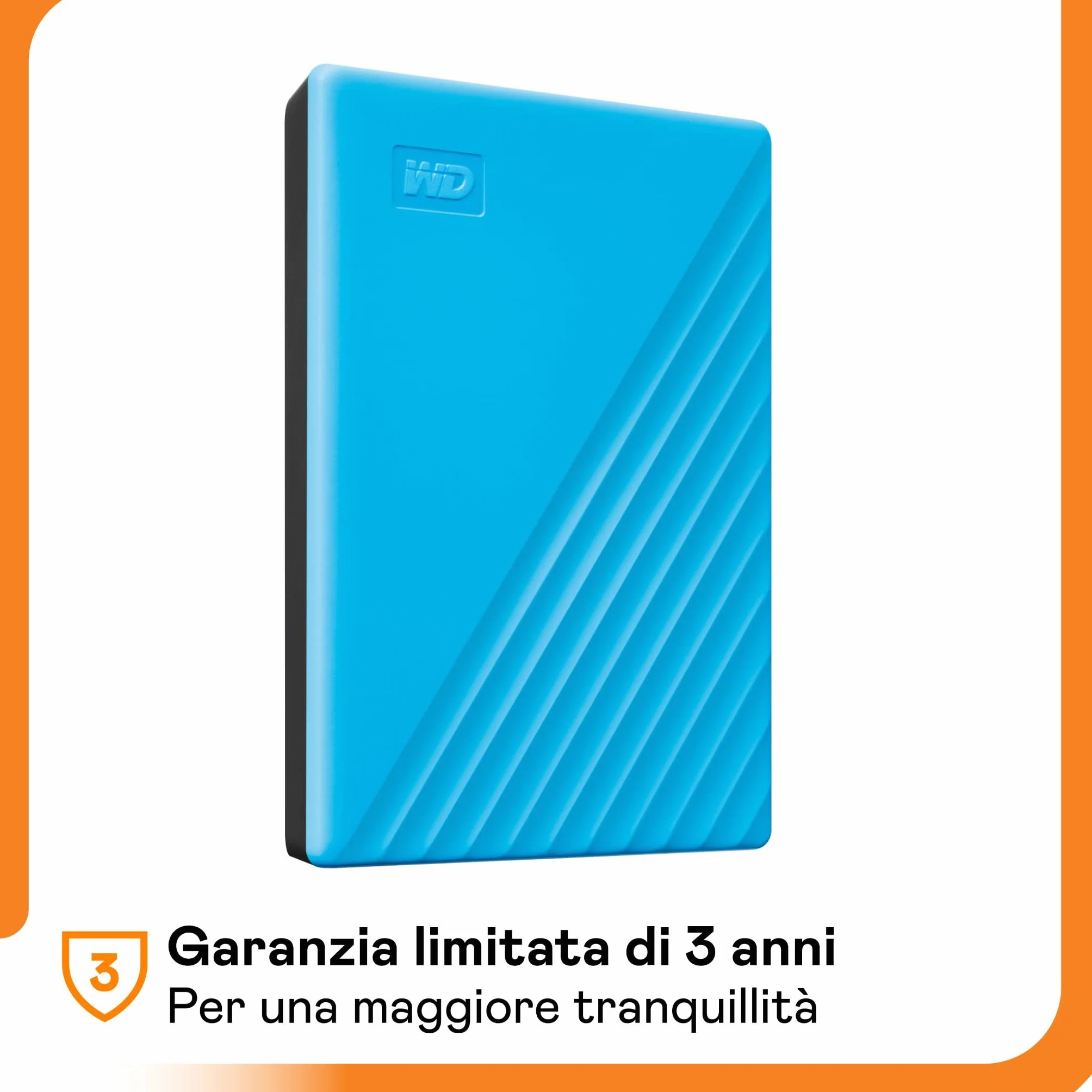 WD 2TB My Passport Hard Disk Esterno Portatile, USB 3.2 Gen 1/USB 3.0, Protezion con password, Software per la gestion e il backup, Formatto per Windows, ChromeOS and MacOS, Blu