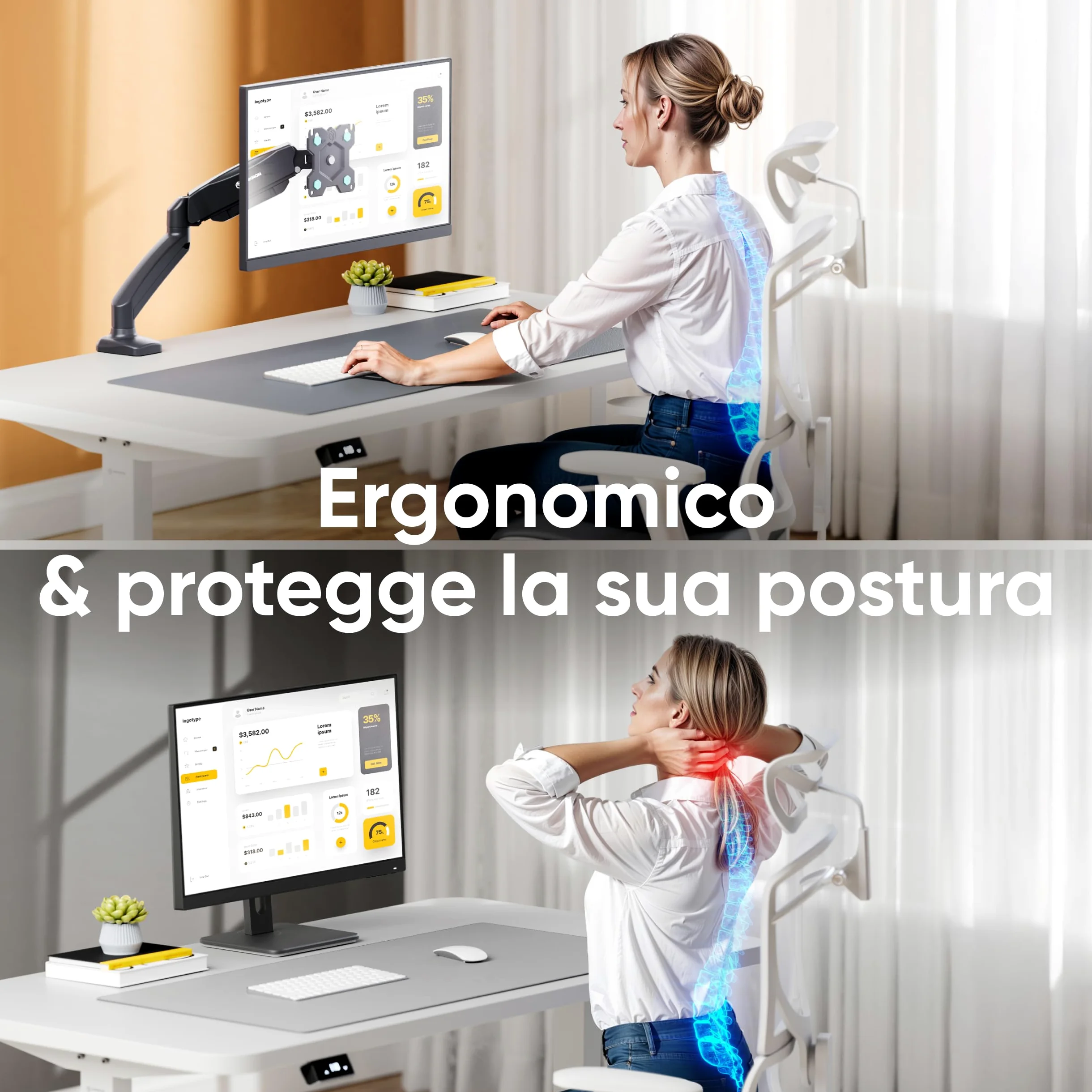 ONKRON Supporto Monitor da 13 a 32 pollici - Braccio Monitor Scrivania con Peso fino a 8 kg - Staffa Monitor Scrivania Universale con max VESA 100x100 mm/Supporto TV Girevole e Inclinabile G80-B Nero