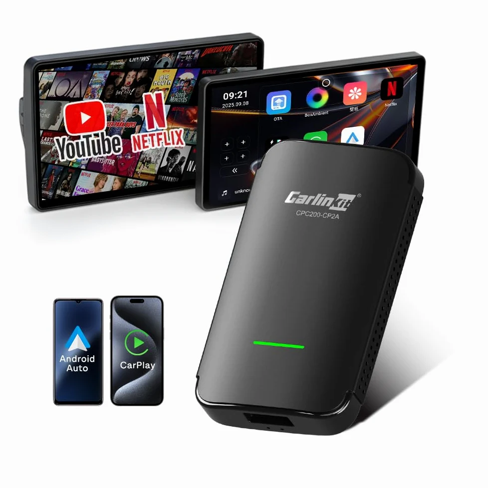 Carlinkit Adattatore CarPlay CP2A Pro senza fili - Supporta lo streaming di Netflix/YouTube/TikTok Lite per auto CarPlay cablate di fabbrica, dongle Android senza fili e per auto, USB-A/C