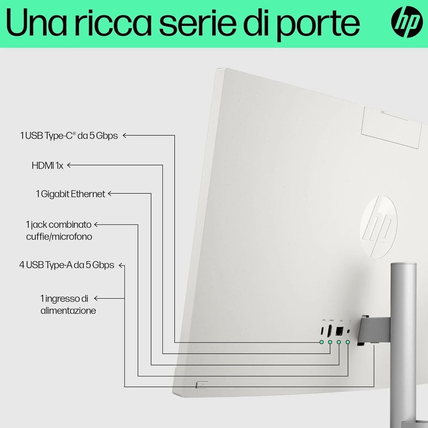 HP All-in-One 24-cr0000sl Intel Core i3-1315U 8GB RAM 512GB SSD 23,8" FHD IPS Windows 11 Bianco