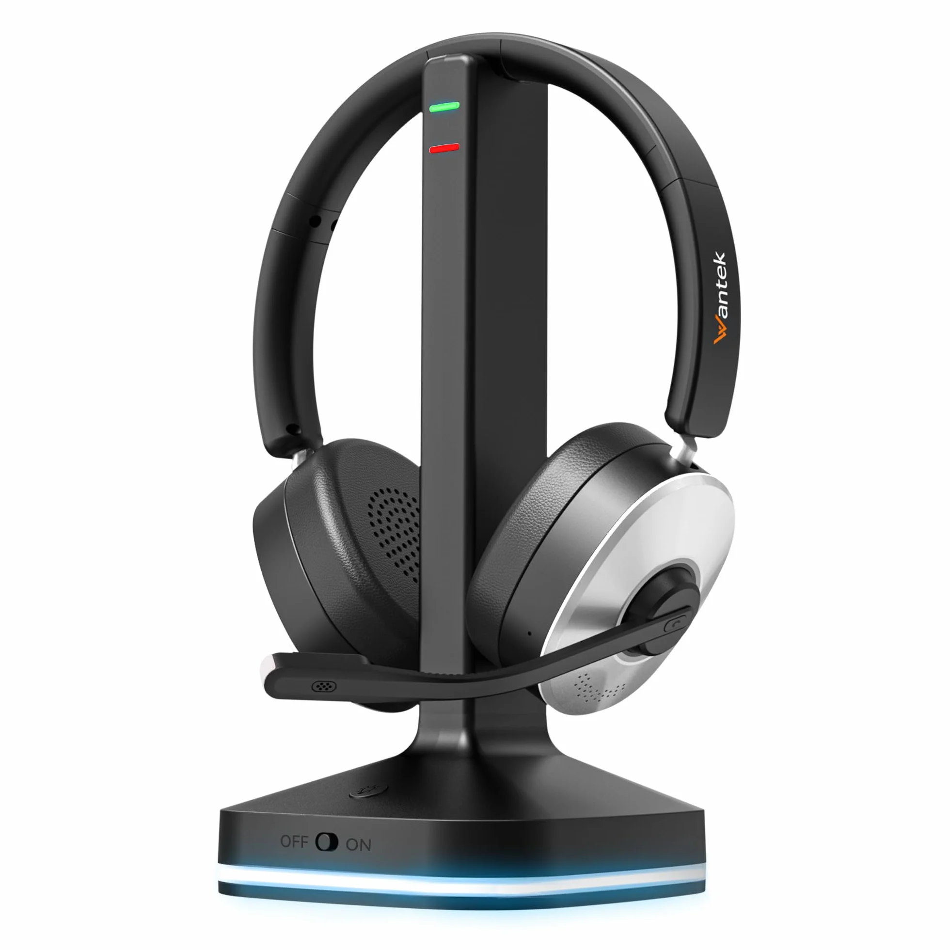 Wantek Cuffie wireless con microfono, Cuffie senza fili Bluetooth con stazione di ricarica o USB Dongle per PC Ufficio Zoom Skype Laptop