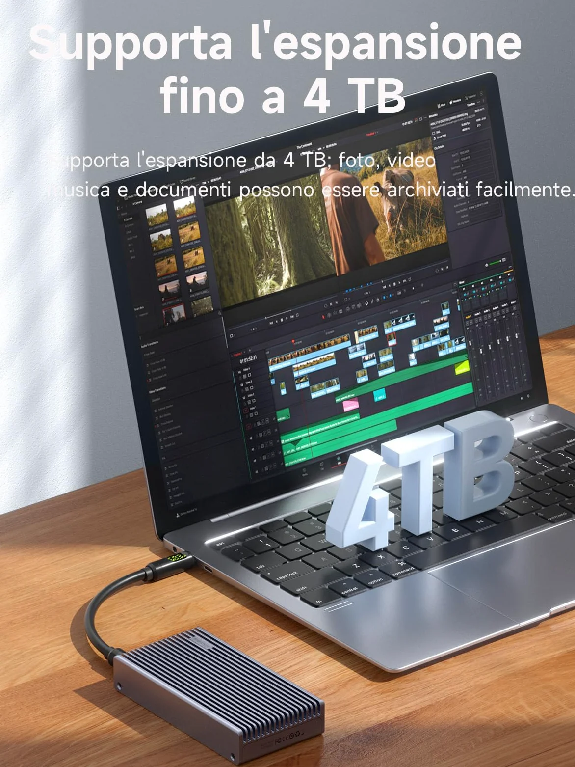 Hagibis Alloggiamento SSD M.2 NVMe, custodia SSD USB4 da 40 Gbps con display a LED Cavo USB4 PCIe3.0x4 Custodia per unità a stato solido esterna USB C in alluminio, chiave B&M+M 2230/2242/2260/2280