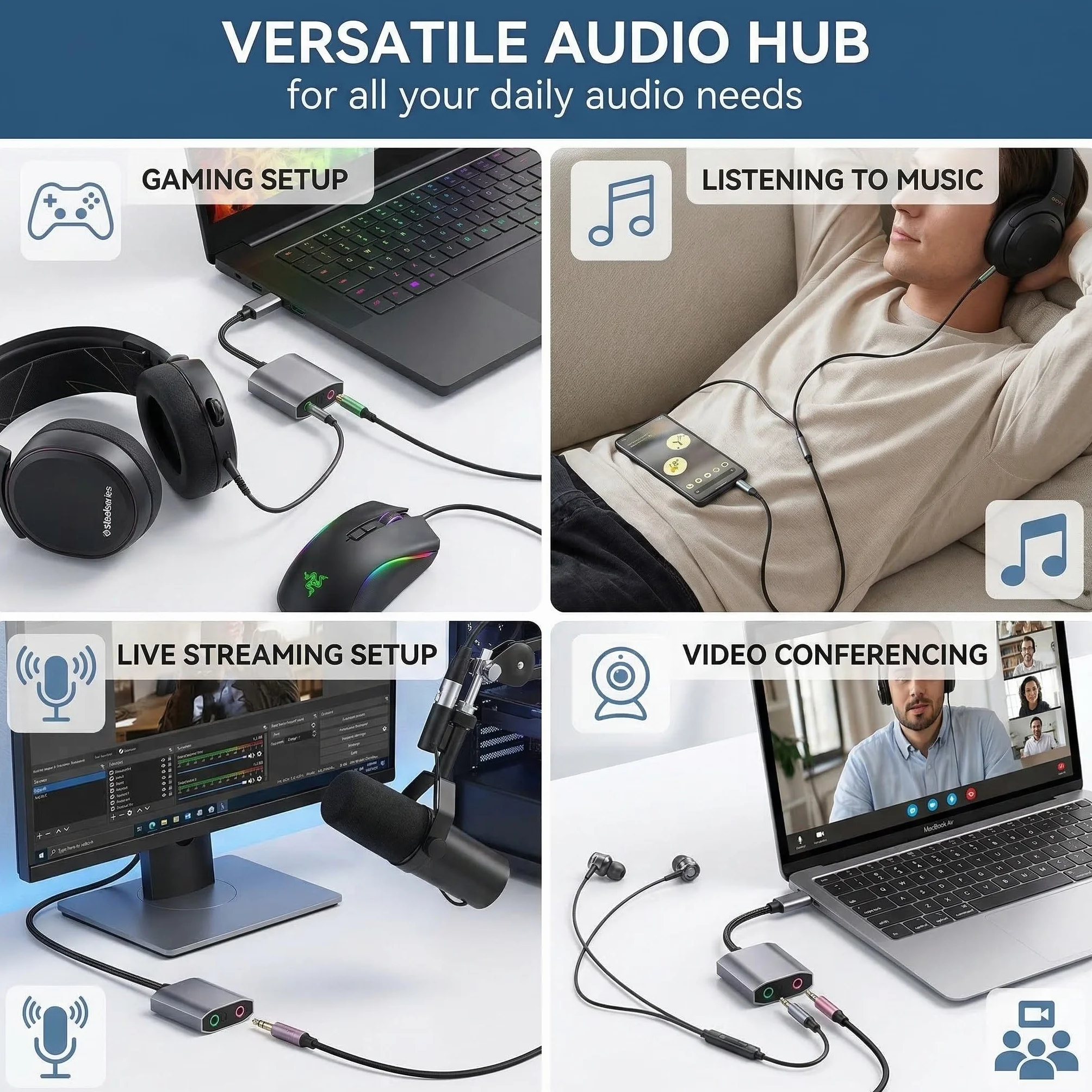 Scheda Audio Esterna USB C, Adattatore Audio Tipo C a Jack 3,5mm Hi-Fi 24-bit/96kHz, Convertitore Audio con Ingresso Microfono e Uscita Cuffie, Plug & Play per PC, Laptop, perPS5PS4Xbox