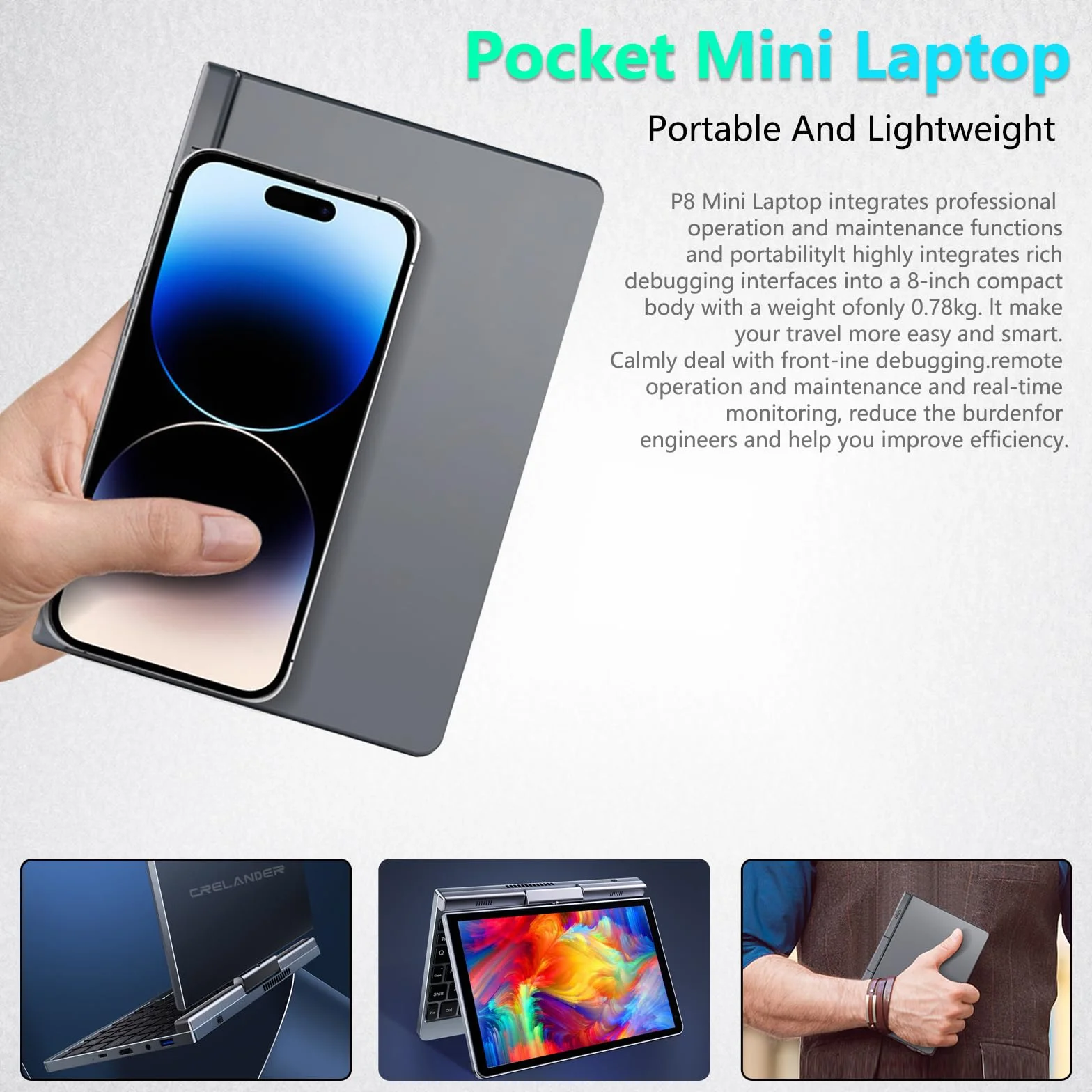 Crelander Mini laptop 2 in 1 | Touchscreen da 8 pollici portatile piccolo computer tascabile | processore Intel 12a generazione N100 | 12 GB DDR5 RAM 512 GB SSD | Ricarica PD 30 W | WiFi6 BT5.2 |