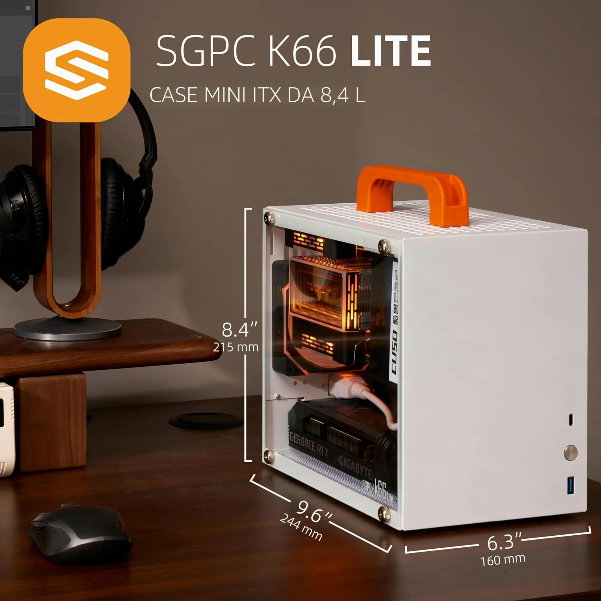 SGPC K66 Lite 8.4L/Compact Mini-ITX PC Gaming Case/135mm CPU Cooler & 240mm GPU & SFX PSU Support/Vetro Temperato Pannello Laterale/1 x Preinstallato ARGB Fan (K66Lite, Bianco)