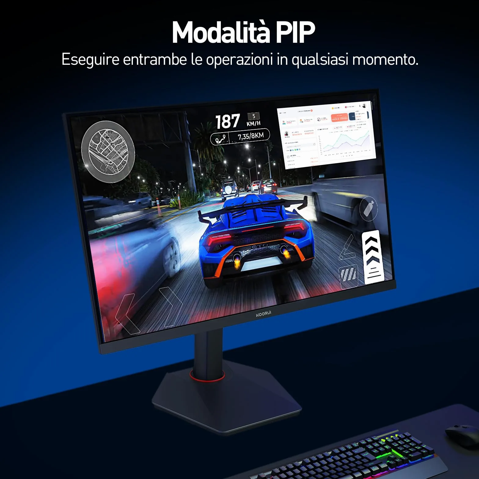 KOORUI G2741L Monitor Gaming 27 Pollici, 4K UHD, 160Hz/320Hz, HDR400, Fast IPS, 1ms, Adaptive Sync, regolabile, HDMI 2.1 * 2+DP 1.4, VESA 75x75mm