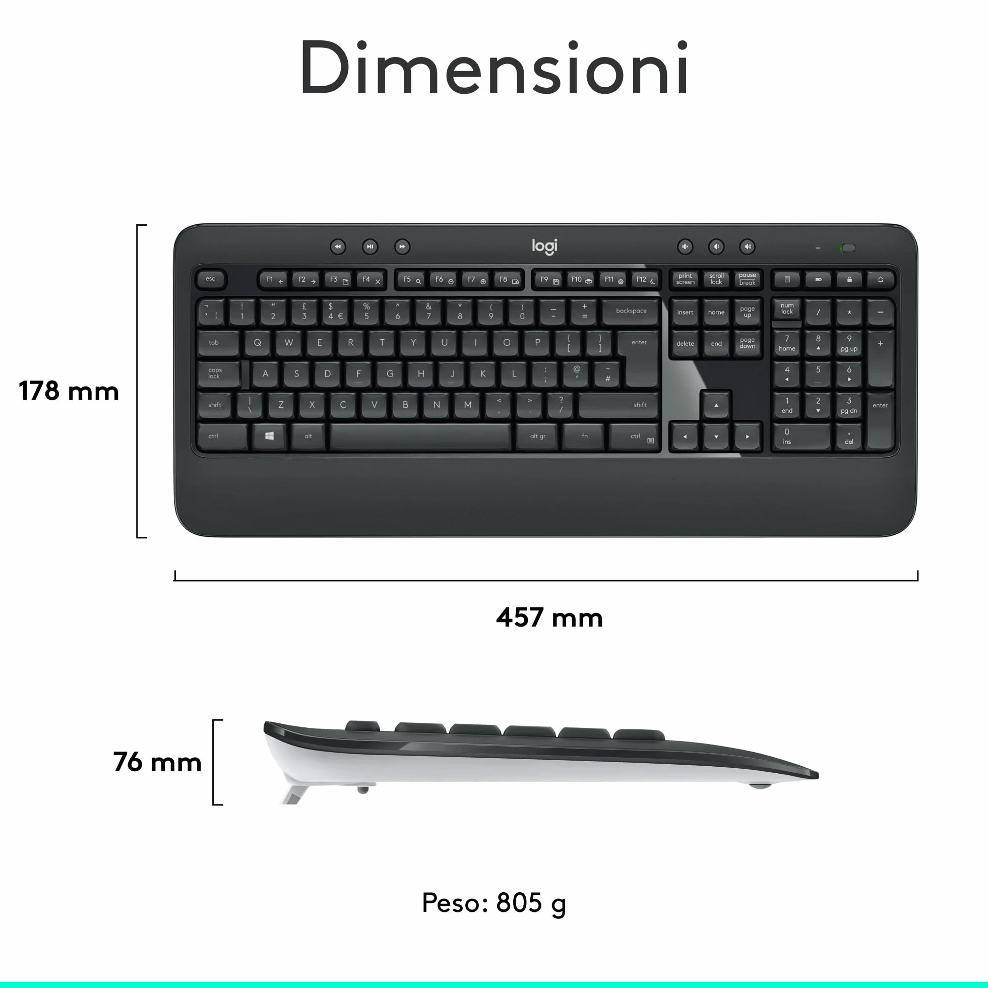 Logitech MK540 Advanced Combo Tastiera e Mouse Wireless per Windows, Ricevitore USB Unifying 2,4 GHz, Tasti di Scelta Rapida Multimediali, Durata Batteria di 3 Anni, PC, Laptop, Italiano QWERTY - Nero