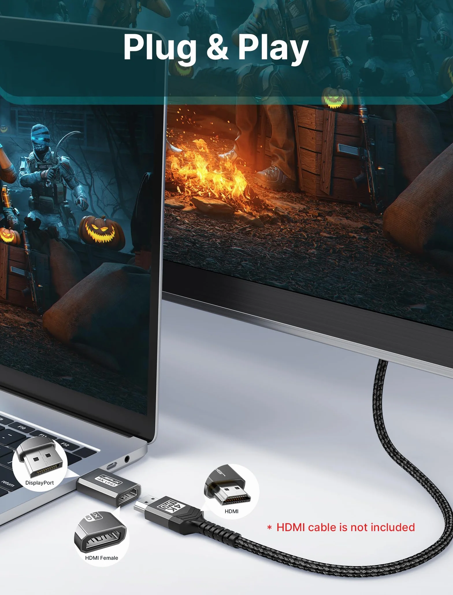 JSAUX 4K Adattatore DisplayPort a HDMI 2 Pezzi, Convertitore DP da PC a monitor HDMI Video UHD 1080P@120 Hz, 2K@60Hz, 4K@30 DP maschio a HDTV femmina compatibile con Dell, Lenovo, HP, NVIDIA, Desktop