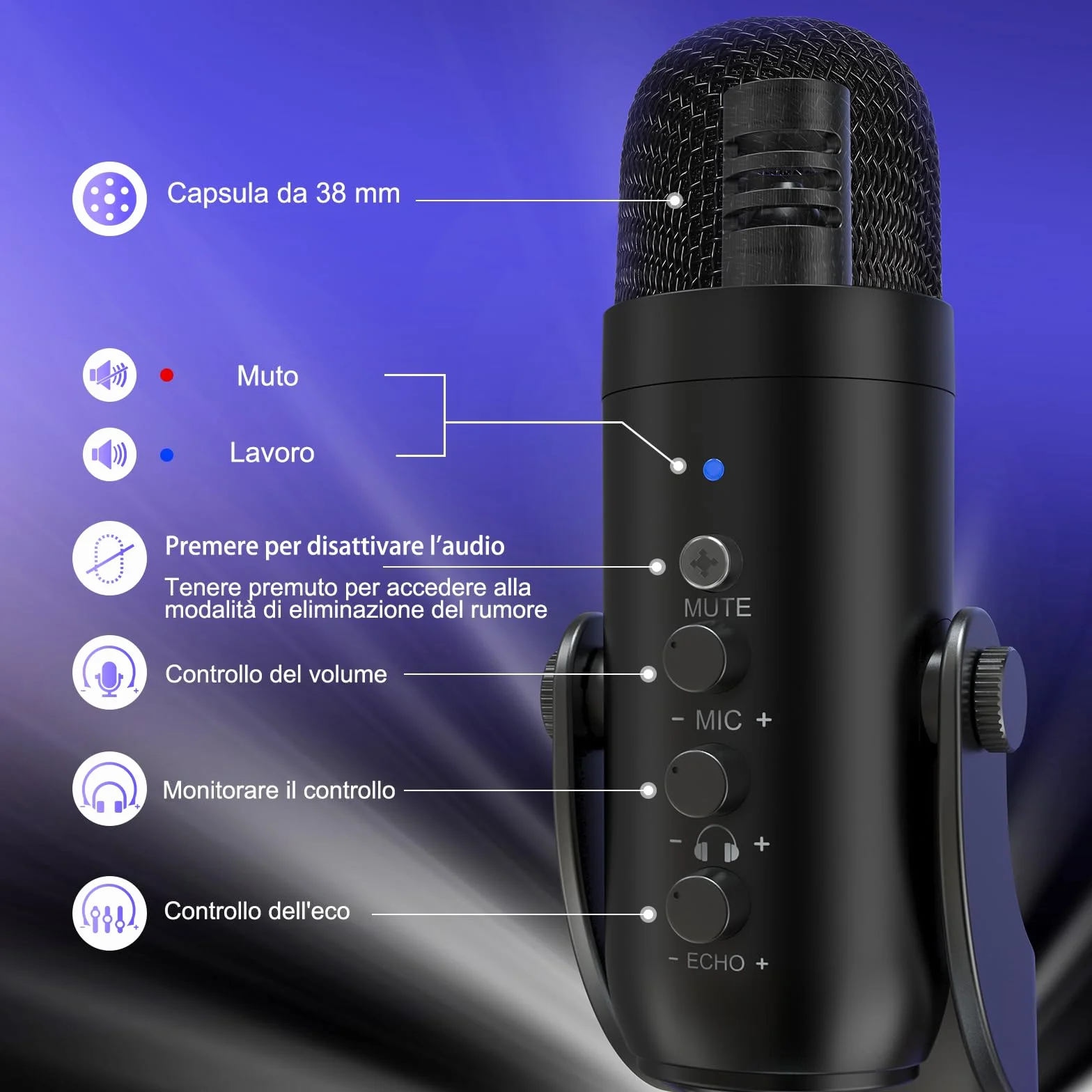zealsound Microfono PC, Microfono a Condensatore per Phone Pad Computer, Laptop, Telefono, Muto, Echo, Riduzione del rumore, Cardioide Mic per Streaming, ASMR, Gaming, Podcast, YouTube, Twitch, nero