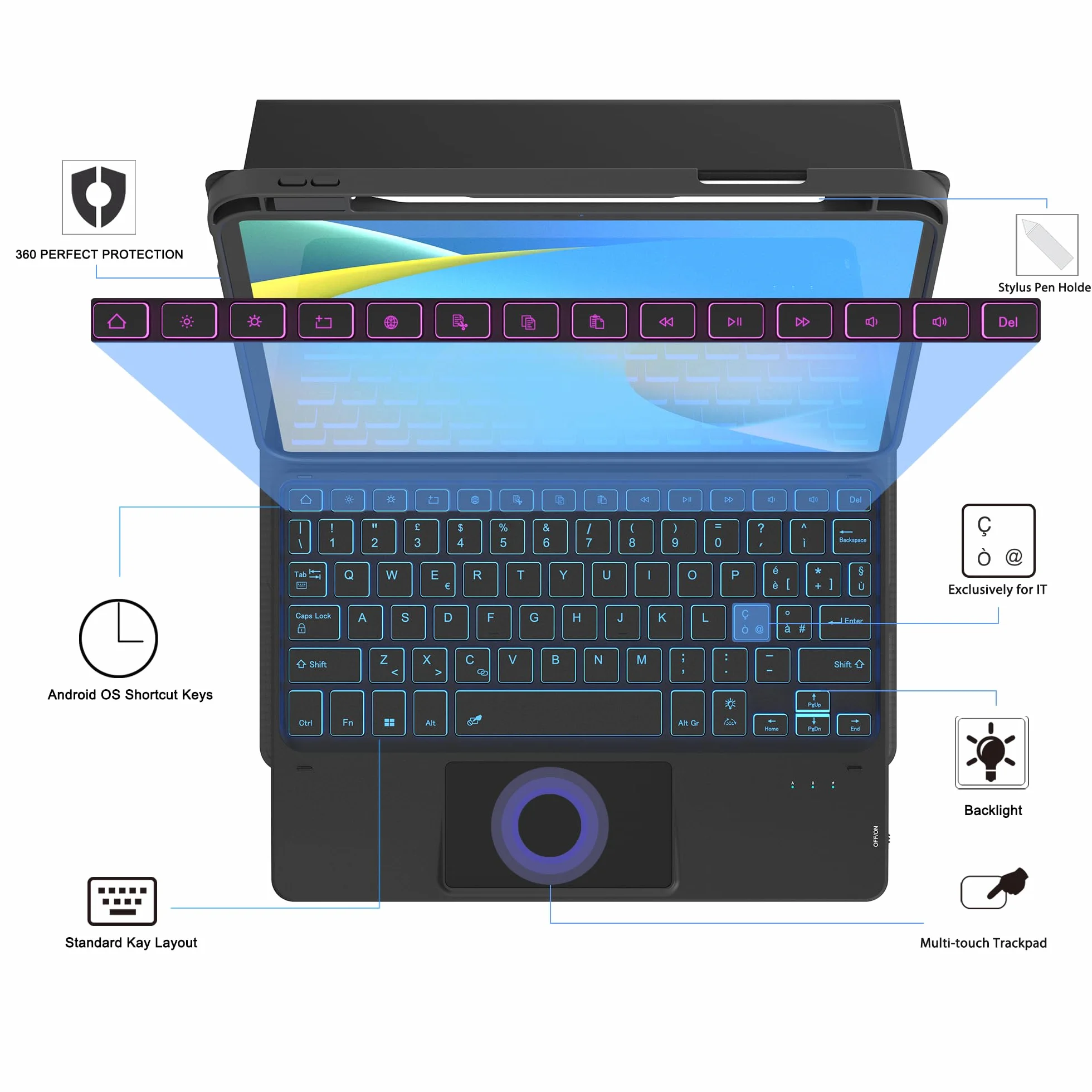 Tastiera per iPad 10 Generazione 10.9'' 2022, Cover con Tastiera per iPad 11 Pollici (A16, 2025) : Italiano QWERTY con 7 Colori Illuminato & Touchpad intelligente, Senza fili Staccabile Custodia
