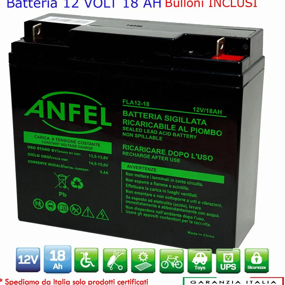 Batteria ricaricabile 12V 18Ah al piombo ermetica per UPS gruppi di continuità antifurti allarmi