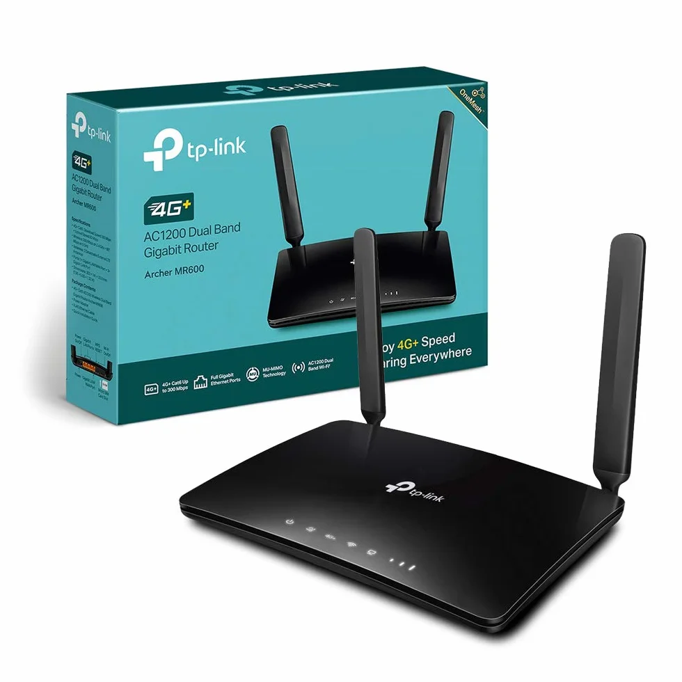 TP-Link Archer MR600 Router 4G+, Router WiFi con SIM, Cat6 fino a 300 Mbps WiFi AC1200Mbps, 2 Antenne Removibili, 3 Porte LAN e 1 LAN/WAN, OneMesh, Tecnologia MU-MIMO, Plug&Play, Soluzione Qualcomm