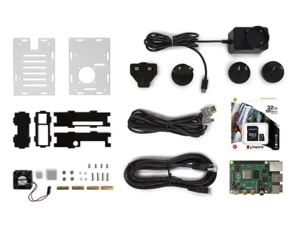 Whadda Starter kit Raspberry Pi 4 (4 GB) con custodia di raffreddamento, set completo per progetti Raspberry Pi 4 con MicroSD da 32 GB, Gigabit Ethernet, HDMI 4K, Bluetooth 5.0 e supporto PoE, impara