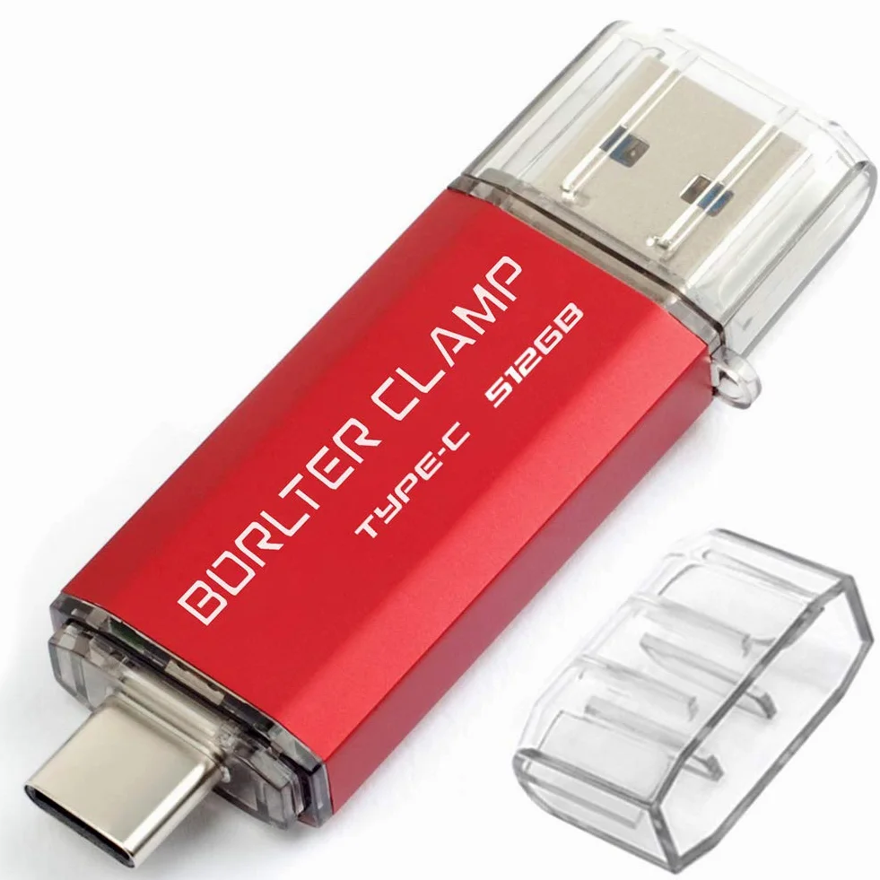 512GB Chiavetta USB 3.0 Tipo C, BorlterClamp 2 in 1 Pen Drive (USB C e USB 3.0) OTG Memoria Flash, USB Flash Drive per Tipo C Android Smartphone/Tablet/Computer (Rosso)