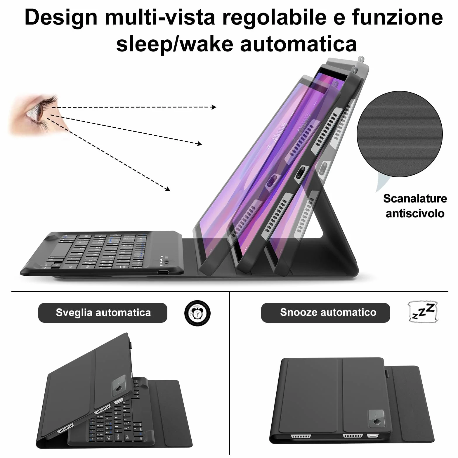 IVEOPPE Tastiera per Lenovo Idea Tab Plus 12.1" 2025, Cover Tastiera Italiano QWERTY, Senza Fili Bluetooth Staccabile Custodia Keyboard per Lenovo Idea Tab Plus 12.1 Pollici 2025, Nero
