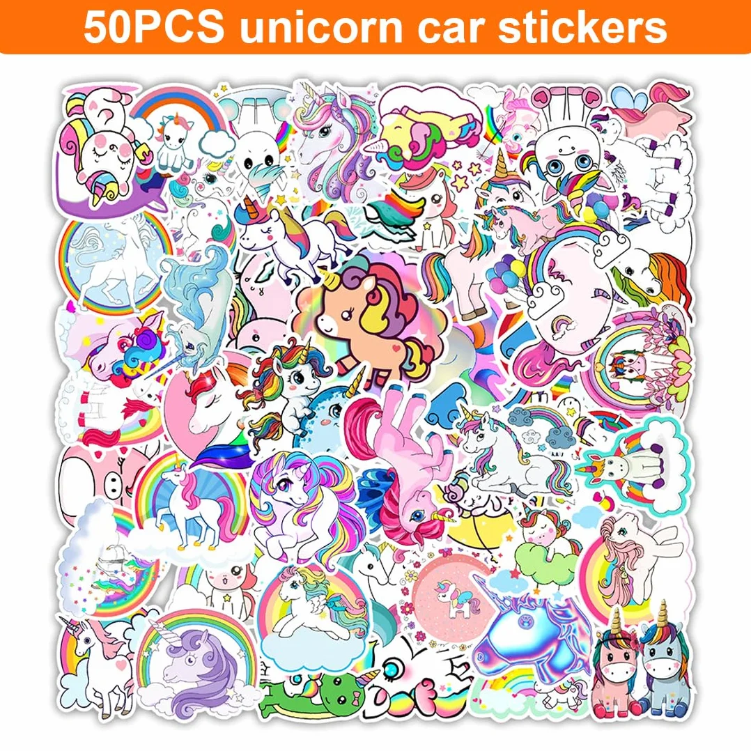 50 pcs Fogli di Adesivi per Bicicletta Adesivi con Unicorno Riflettenti per Bambini Sticker Impermeabili Estetici per Moto Bici Computer Valigia Laptop Auto Telefono Casco Skateboard