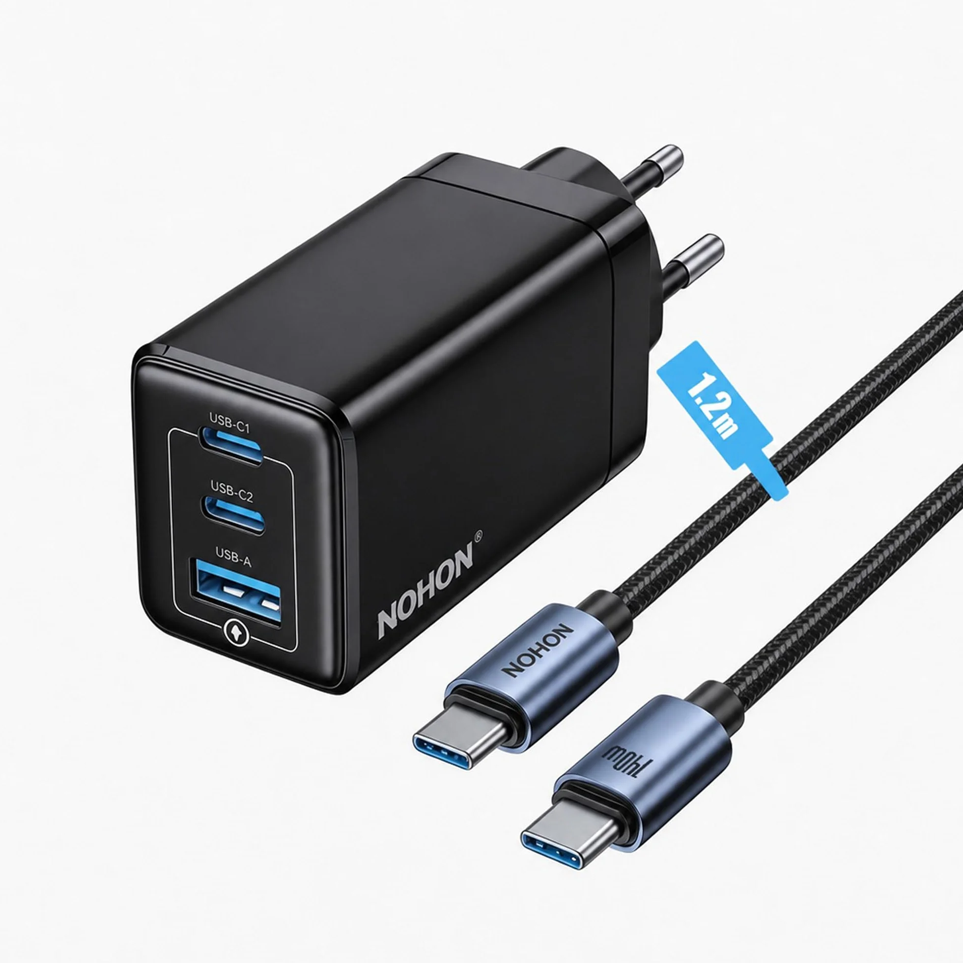 NOHON Caricatore USB-C Rapido 65W GaN PD 3.0 3 Porte Compatibile iPhone 17 16 15 14 13 12 Macbook Samsung Galaxy S