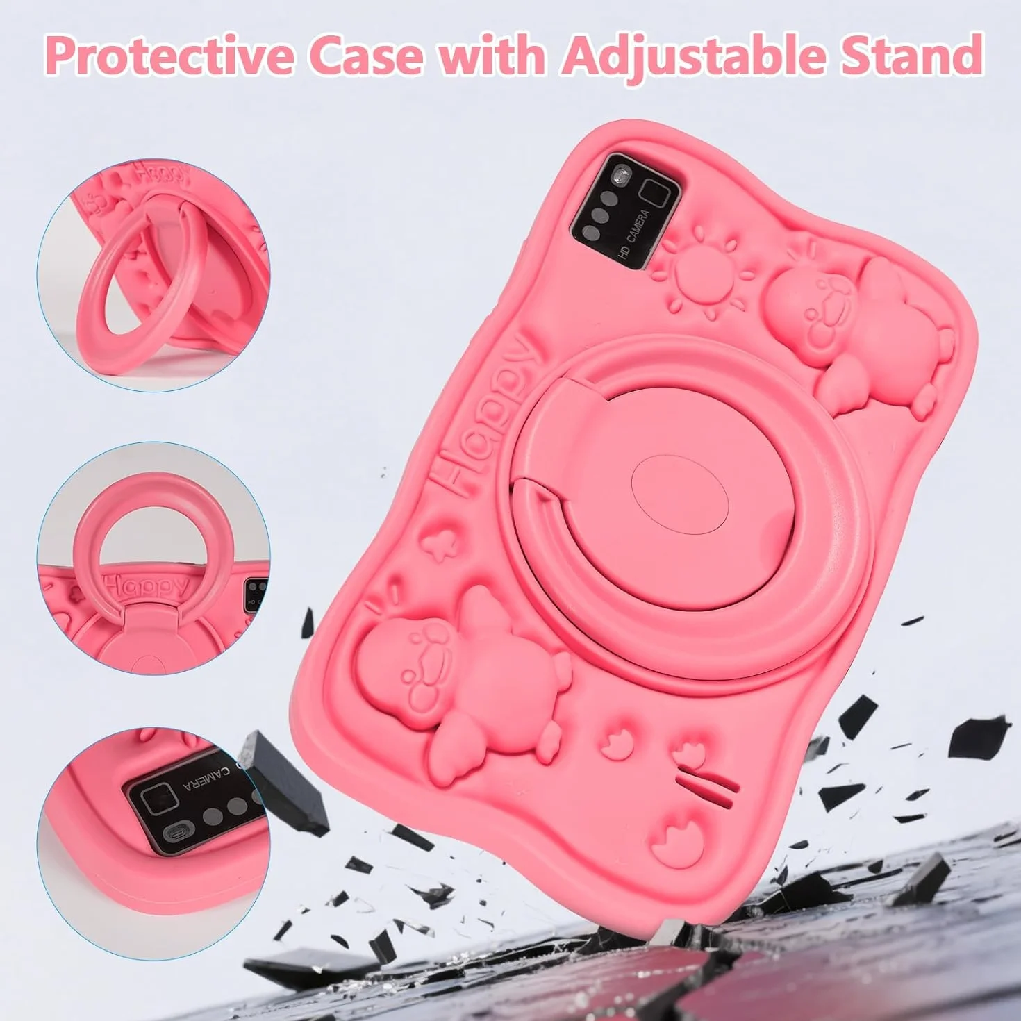 SUMTAB Tablet Bambini 7 Pollici con Controllo Parentale, Android 13 Tablette, 8 GB RAM 64GB ROM (256 GB Estensione) Bluetooth, WiFi,Tablet per Bambini con Custodia(Rosa)