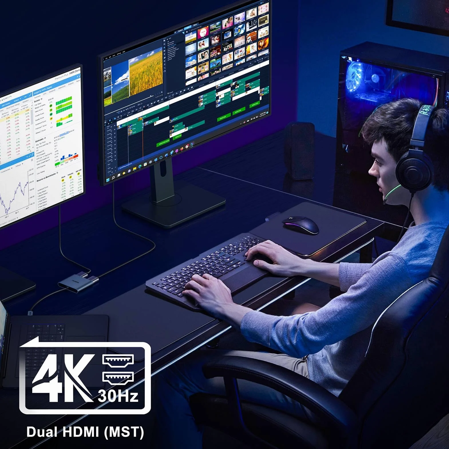 KOZYC Adattatore da USB C a doppio HDMI, 4K a 60 Hz, splitter da tipo C a HDMI, display esteso per MacBook/MacBook Pro Air Dell XPS13/15, Samsung Galaxy S9/S9+ (MST supporta solo Windows OS)