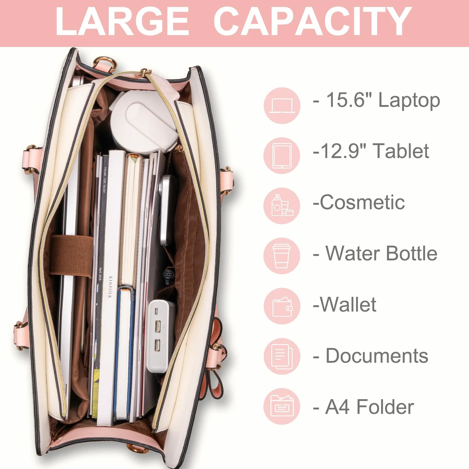MOSISO Borsa Tote Laptop Donna, 15.6 Pollici Lavoro Pelle PU Impermeabile con Pochette e Fiocco, Borse a Mano Grande Capacita, Borsa a Tracolla Computer, Valigetta Lavoro Ufficio, Insegnante,Rosa