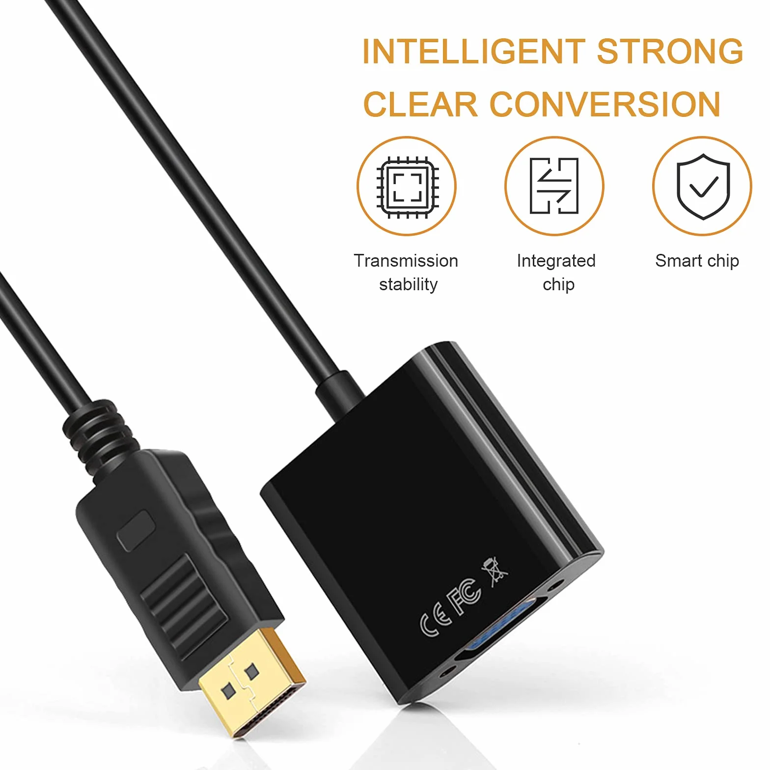 Jsdoin Adattatore da DisplayPort a VGA, 1080p placcato oro, da DP a VGA (maschio-femmina) compatibile con Lenovo, Dell, HP, ASUS