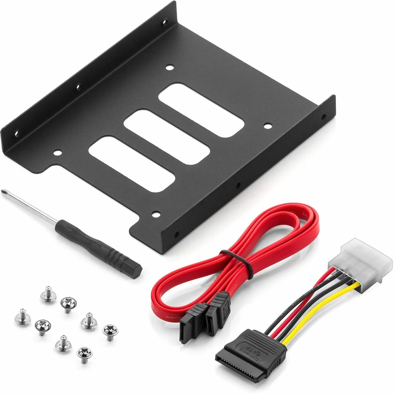 deleyCON Telaio di Montaggio per Dischi Rigidi da 2,5" Adattatore da SSD a 3,5" Telaio Rimovibile Telaio di Montaggio Staffe Guide Incluse Viti Cavo SATA Alimentatore e Cacciavite
