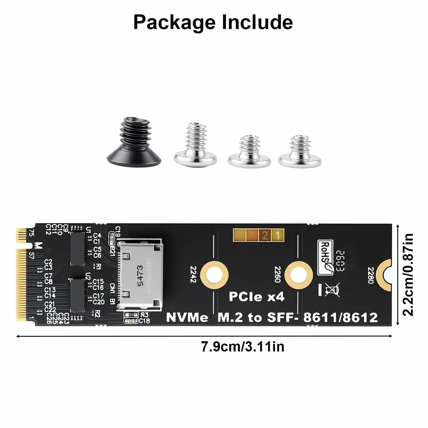 RGEEK Adattatore M.2 NVME a OCuLink SFF-8612, PCIe 5.0 x4 128Gbps a OCuLink | SFF-8611 4i Host Adapter con ReDriver, per eGPU GPU Schede Grafiche Esterne e M.2 NGFF SSD 2280 2260 2242