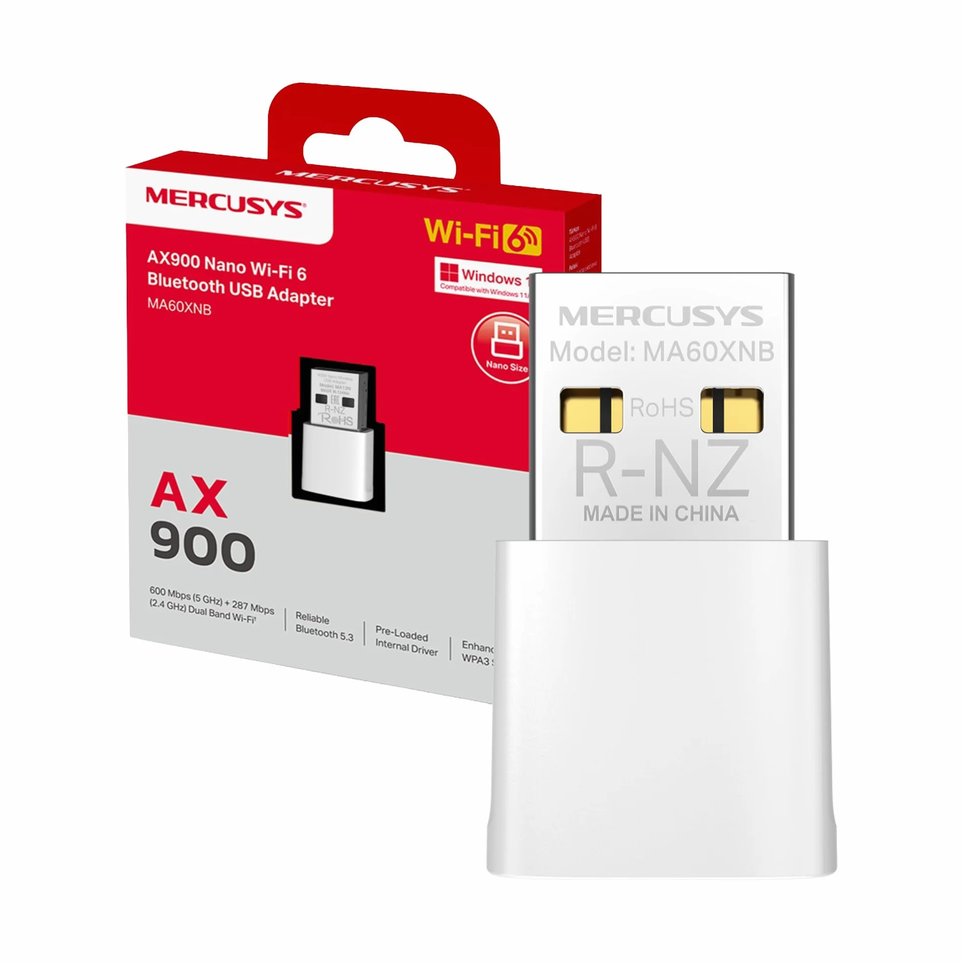 Mercusys TP-Link MA60XNB AX900 WiFi 6 USB Bluetooth 5.3 Dual Band 5GHz 600Mbps 2.4GHz 287Mbps MU-MIMO WPA3