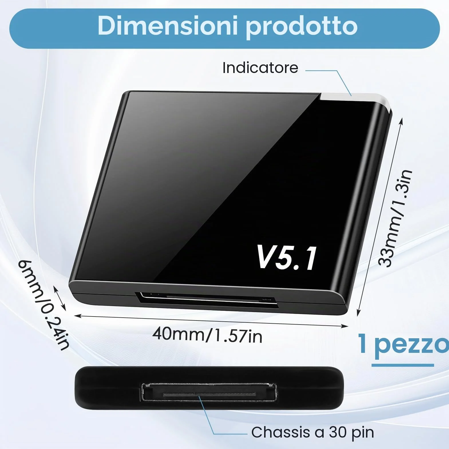 Adattatore Bluetooth 5.1 30 pin per Bose e altri dispositivi con AptX e connessione stabile fino a 20 metri, adattatore Bluetooth per auto e catena Hi-Fi