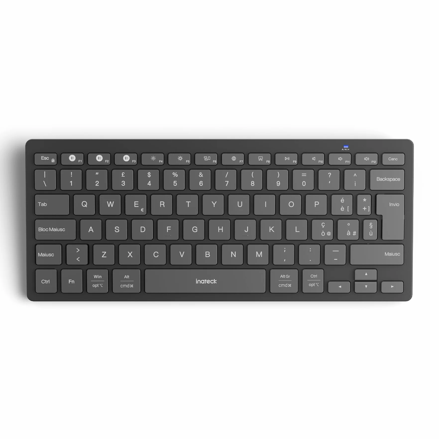 Inateck Tastiera Bluetooth Wireless Ultra-Sottile Connessione a 3 Dispositivi, Compatibile con iPad Pro/Air, PC, Windows, iPadOS, Android e iOS, Batteria da 18 Mesi, Design Portatile, Grigio