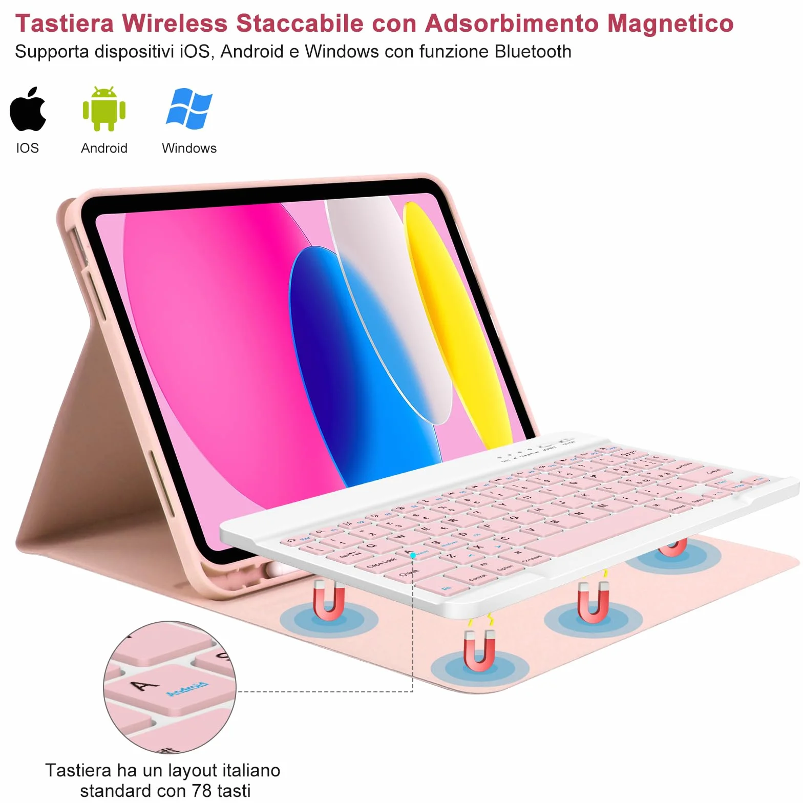 TQQ Cover iPad 10 Generazione con Tastiera/(A16) 11 Generation (11/10.9 pollici, 2025/2022), Italiano QWERTY Layout, Tastiera Bluetooth Staccabile Compatibile con iPad 11/10