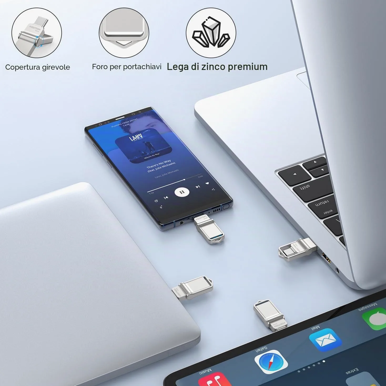 KOOTION Chiavetta USB Tipo C 256 GB USB 3.0 OTG Chiavetta USB C 256GB 2 in 1 Argento Pennetta USB C 256G Velocità fino a 80 MB/s Unità Pennette USB 256G Per Smartphone Android, ect